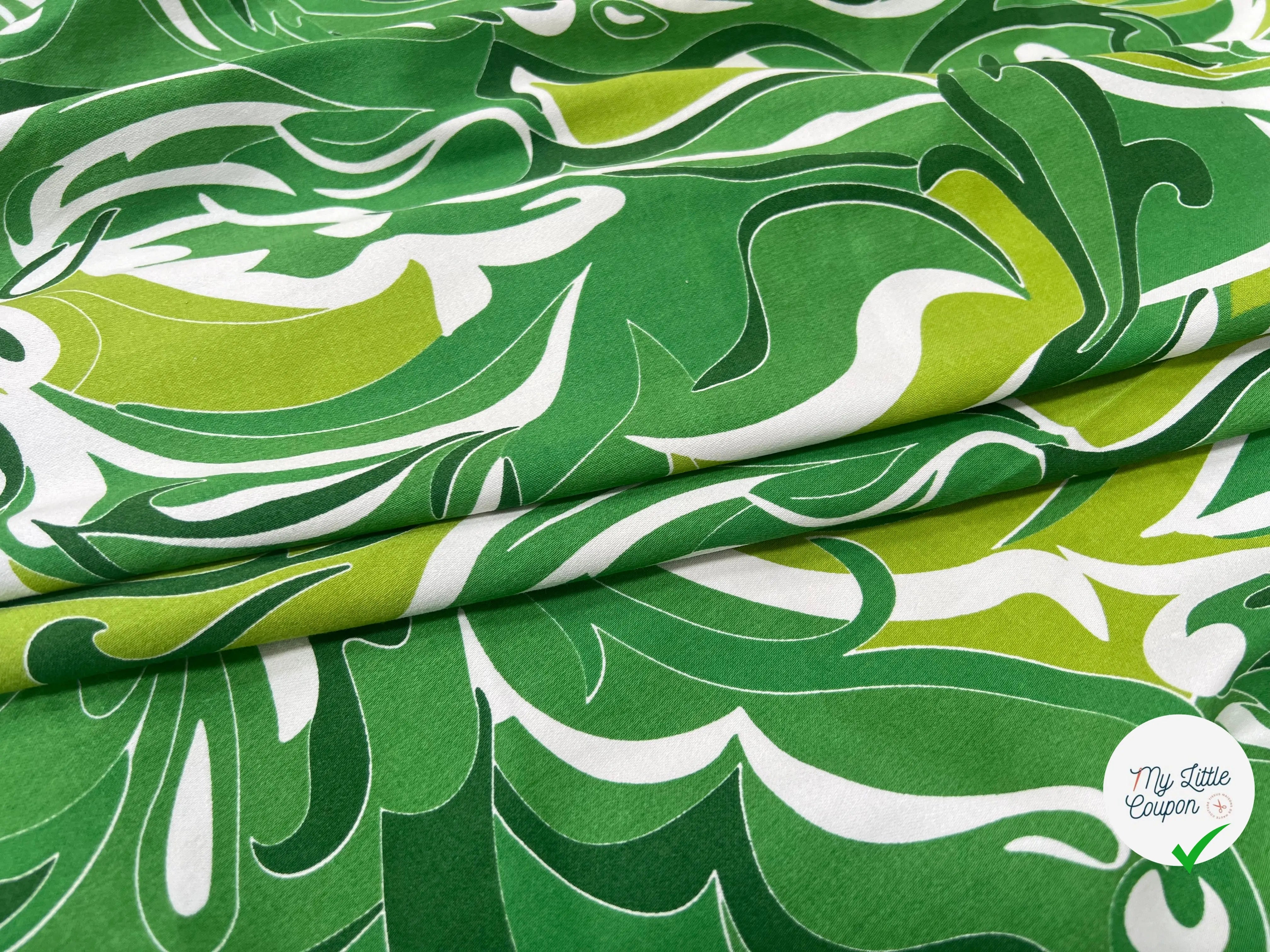 SATIN DE COTON TISSU IMPRIMÉ ABSTRAIT VERT - My Little Coupon