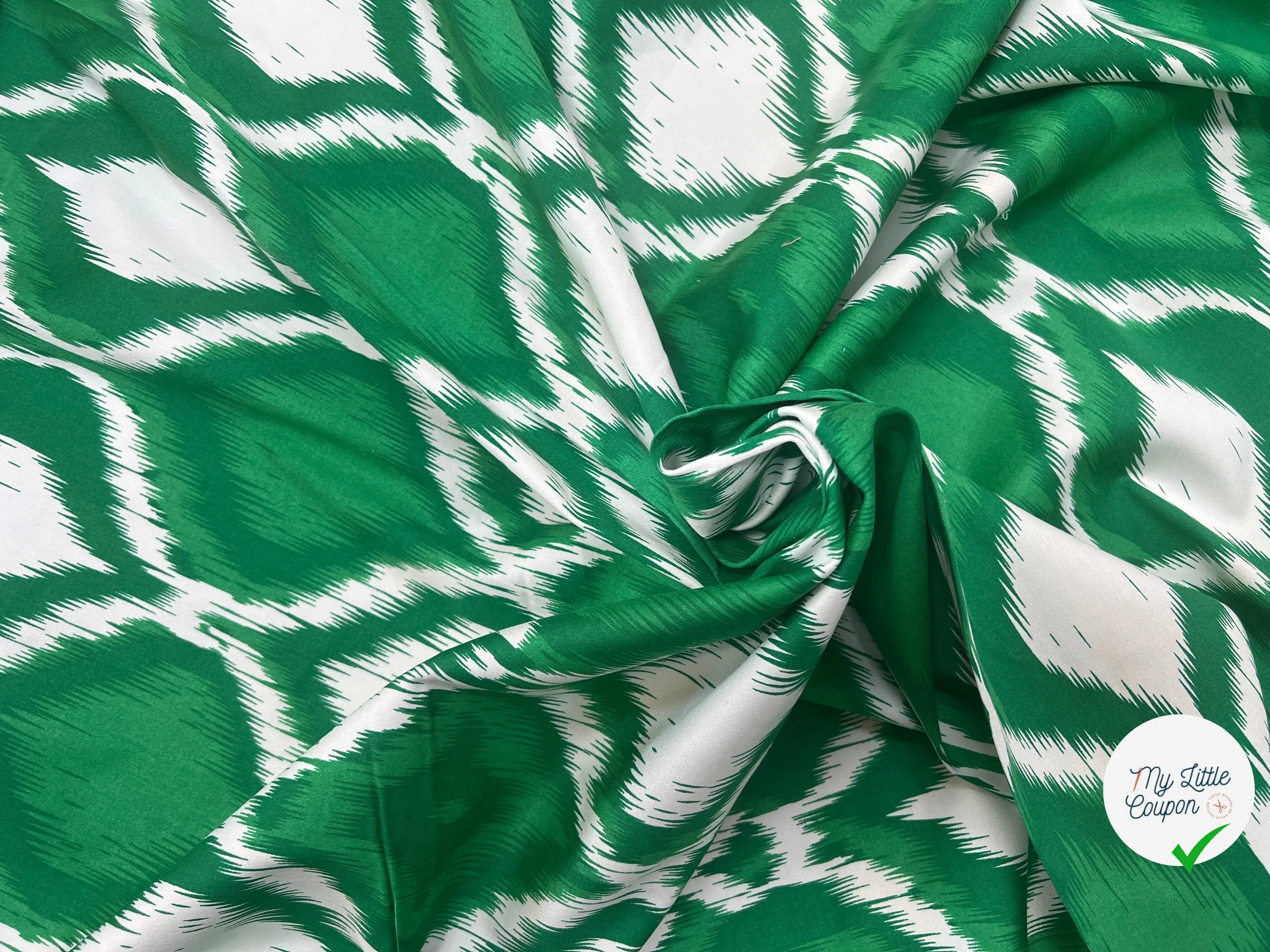 SATIN DE COTON TISSU IMPRIMÉ ABSTRAIT VERT - My Little Coupon