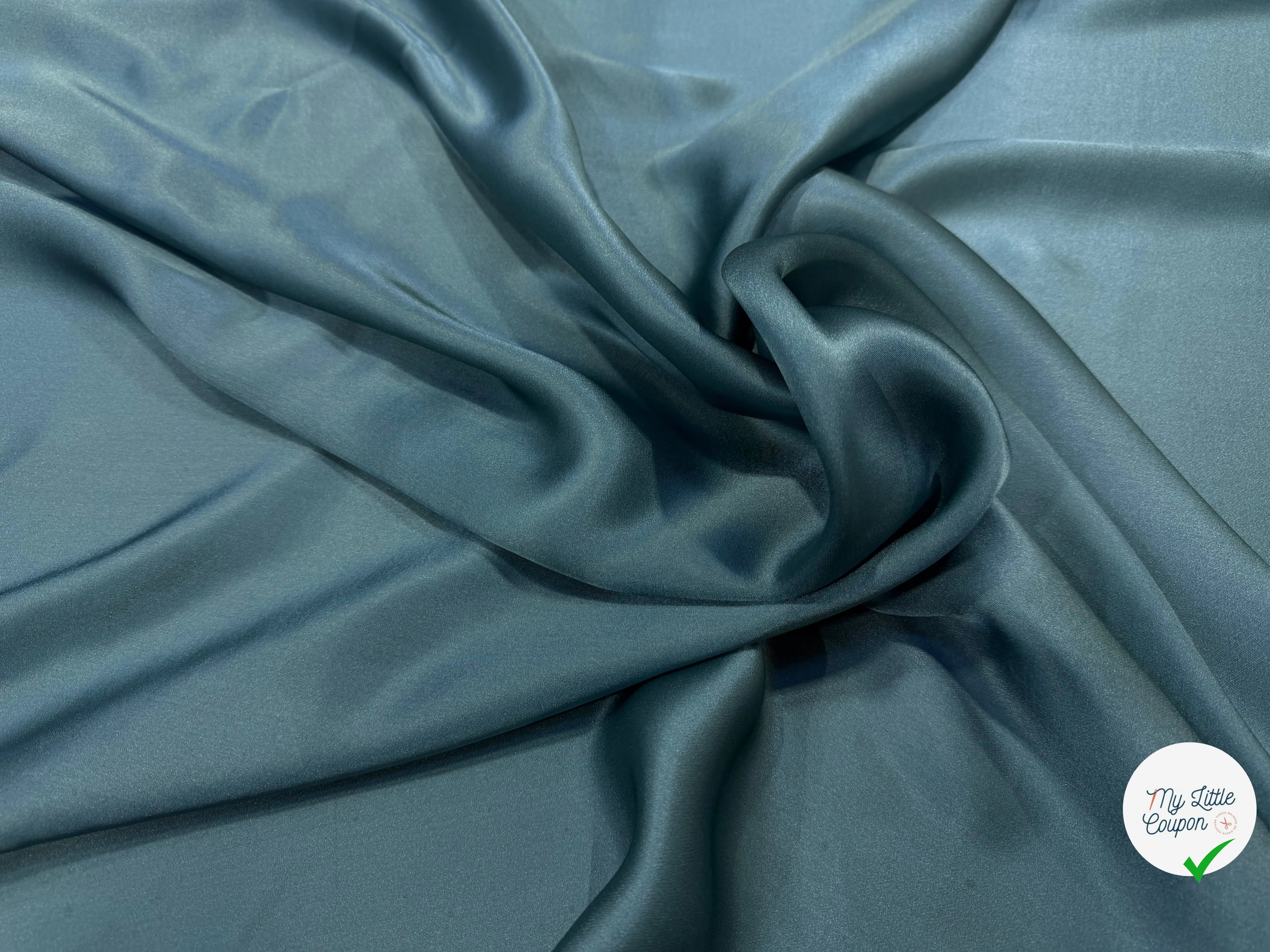 SATIN DE SOIE BLEU VERT FLUIDE 100% SOIE - My Little Coupon
