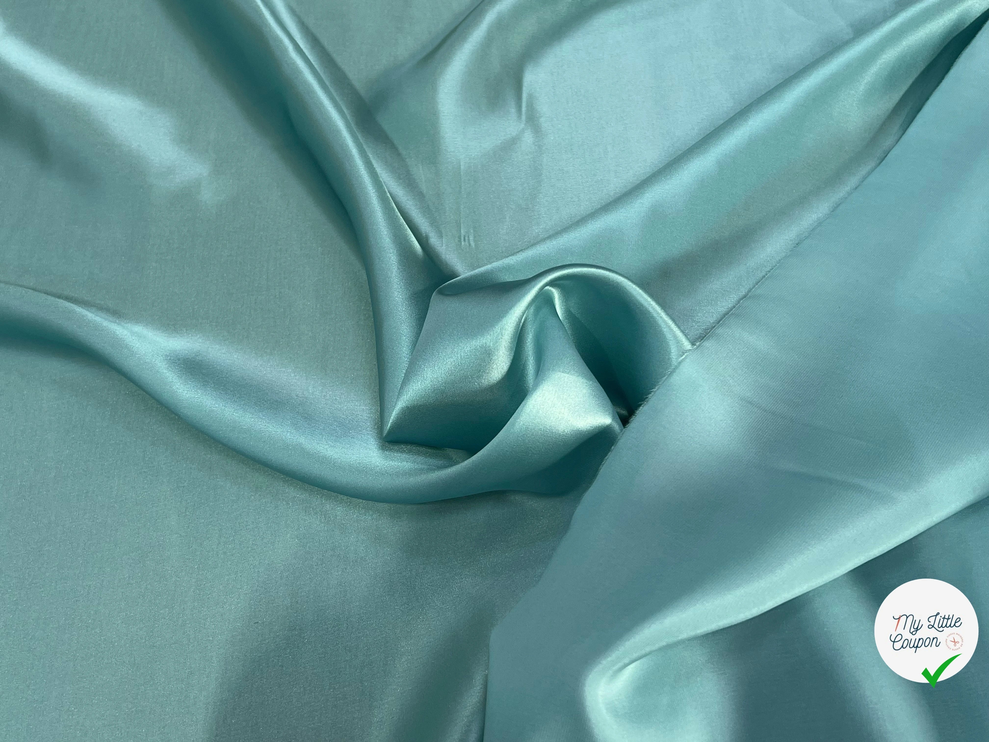 SATIN DE SOIE FLUIDE 100% SOIE BLUE LAGOON (TURQUOISE) - My Little Coupon