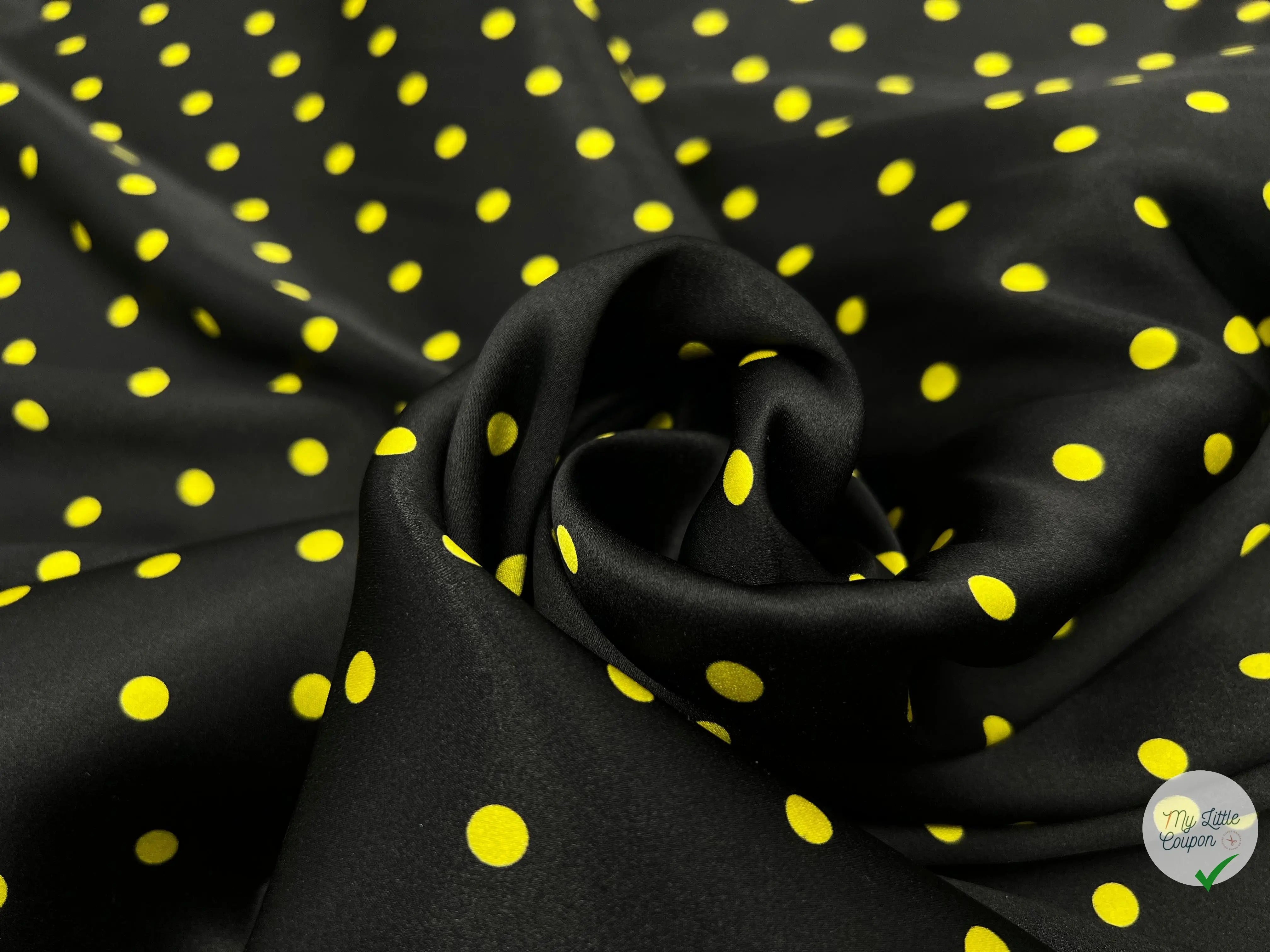 SATIN DE SOIE PETITS POIS JAUNES CITRON DE SICILE - My Little Coupon - tissu - coudre