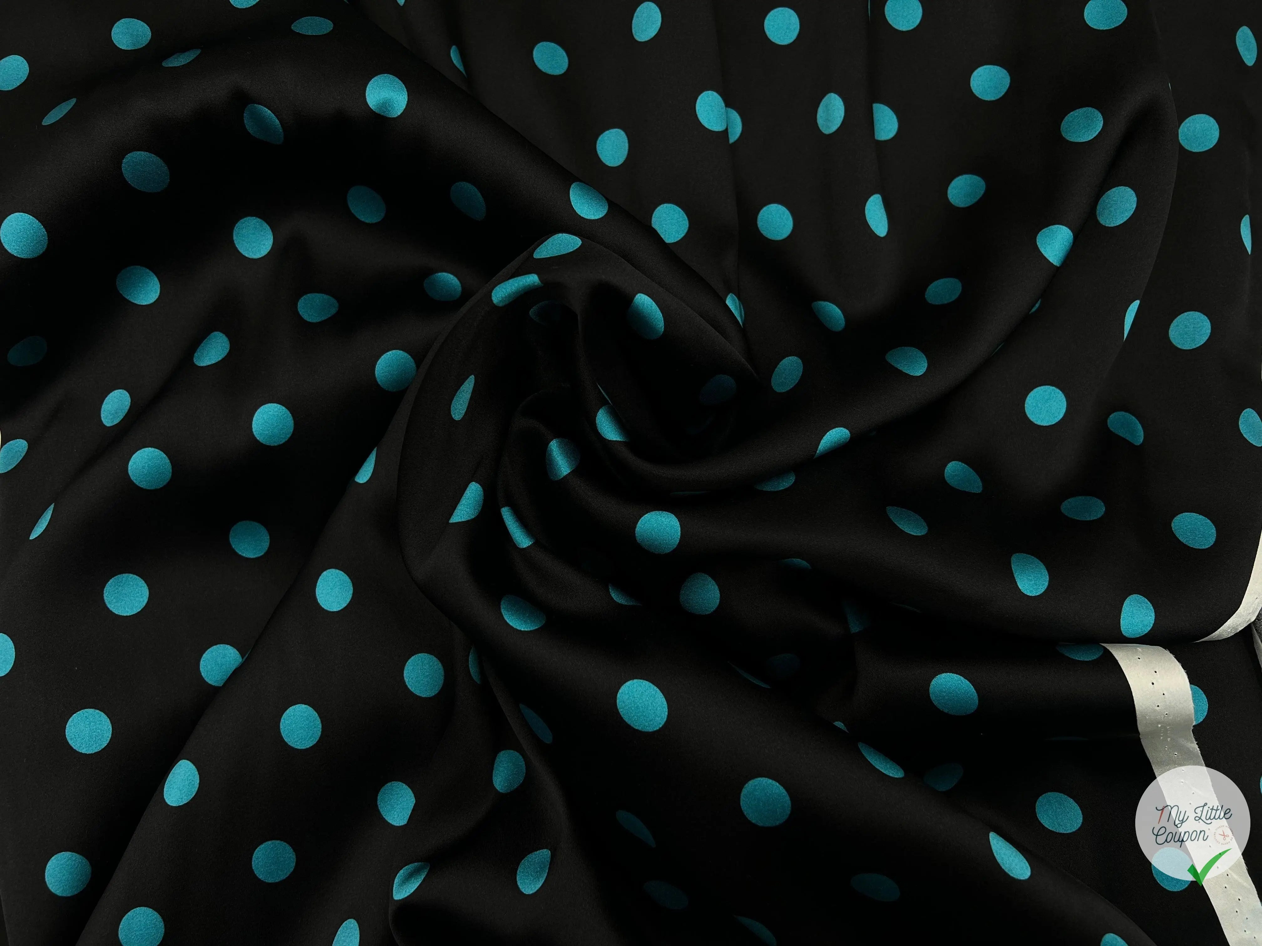 SATIN DE SOIE PETITS POIS TURQUOISES LAGOON - coupon de tissu de 3 mètres - My Little Coupon - tissu - coudre
