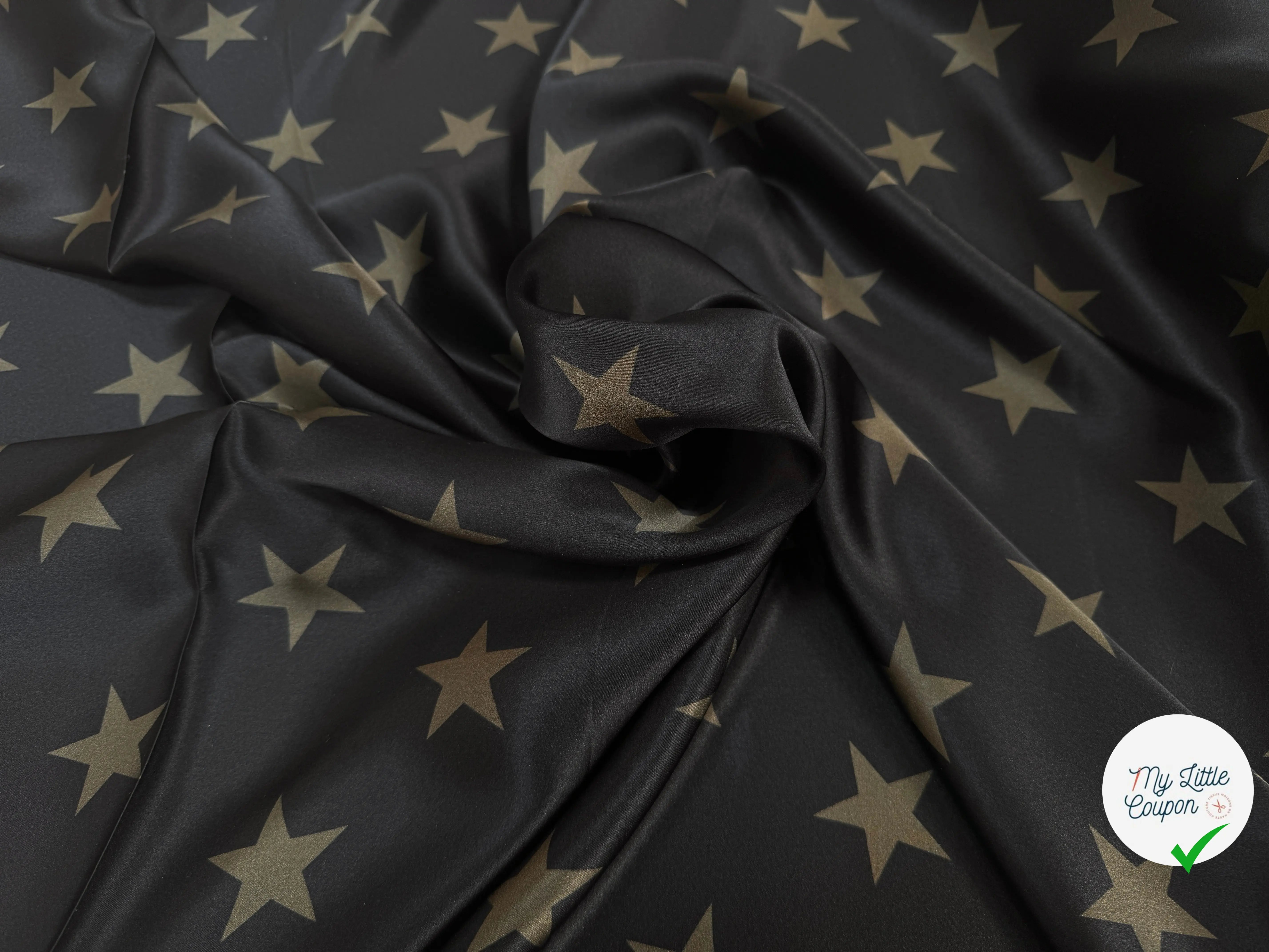 SATIN DE SOIE PRINT ÉTOILÉ KAKI FOND NOIR - My Little Coupon