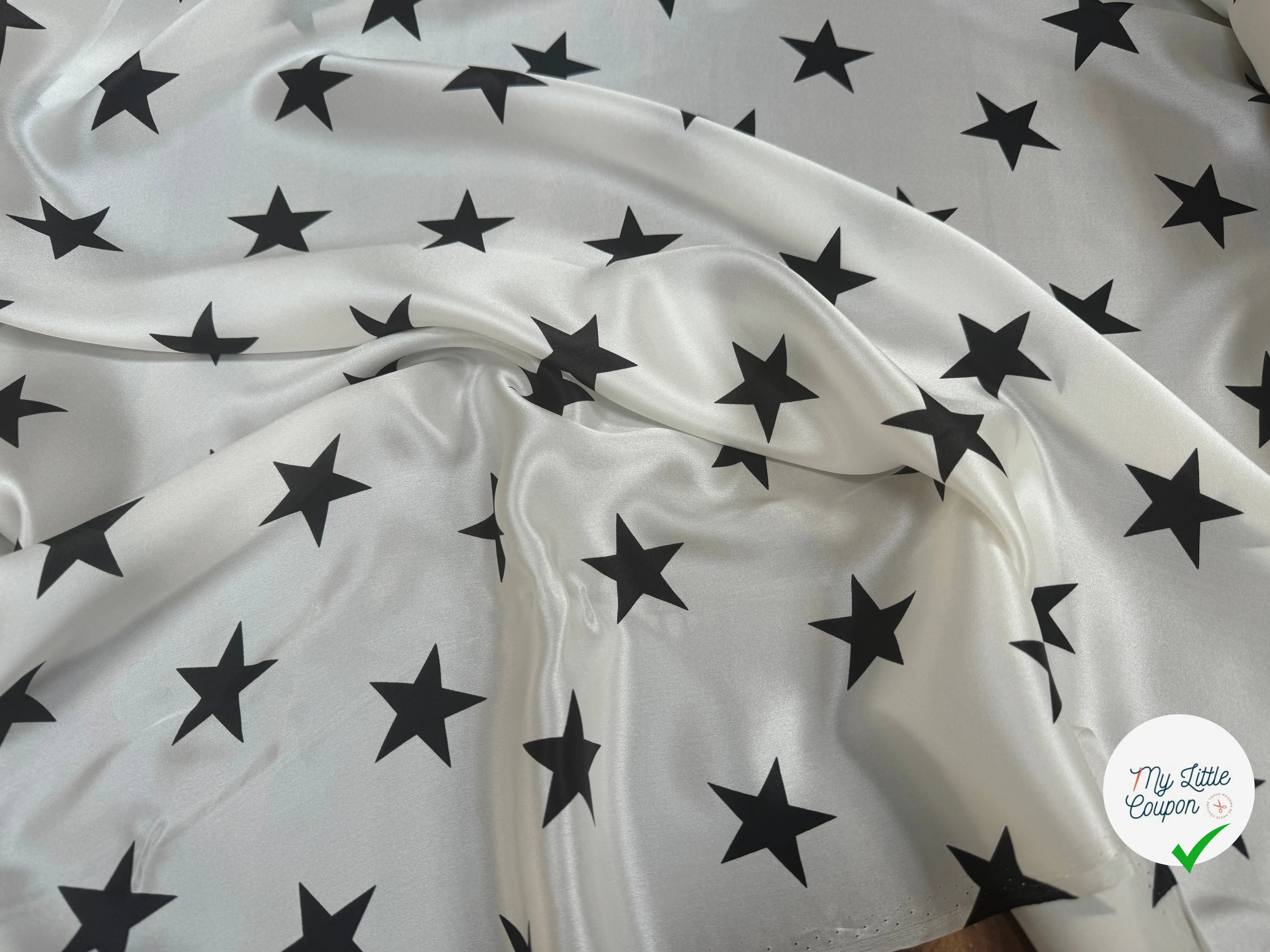 SATIN DE SOIE PRINT ÉTOILÉ NOIR FOND BLANC - My Little Coupon