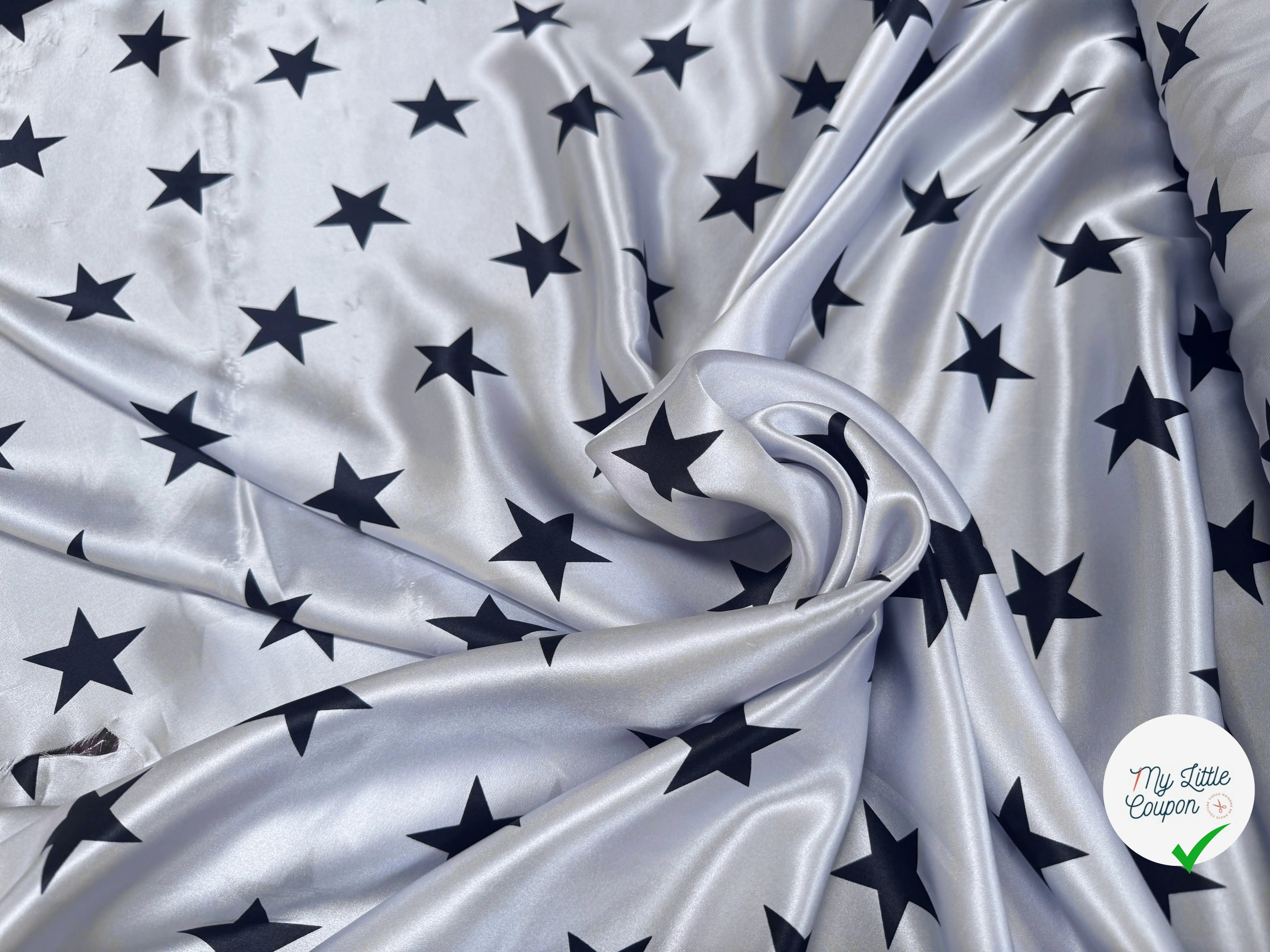 SATIN DE SOIE PRINT ÉTOILÉ NOIR FOND SKY BLUE - My Little Coupon