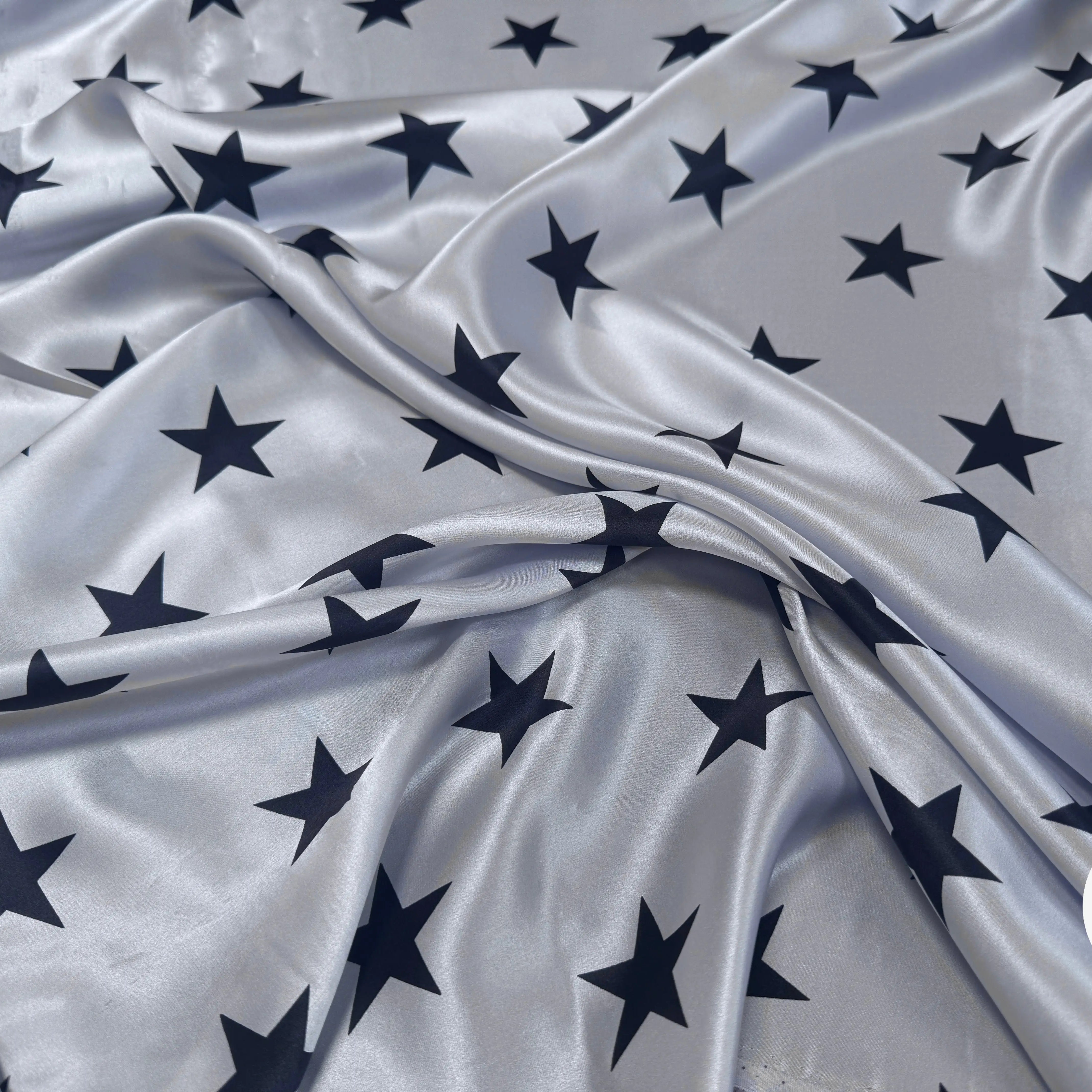 SATIN DE SOIE PRINT ÉTOILÉ NOIR FOND SKY BLUE - My Little Coupon