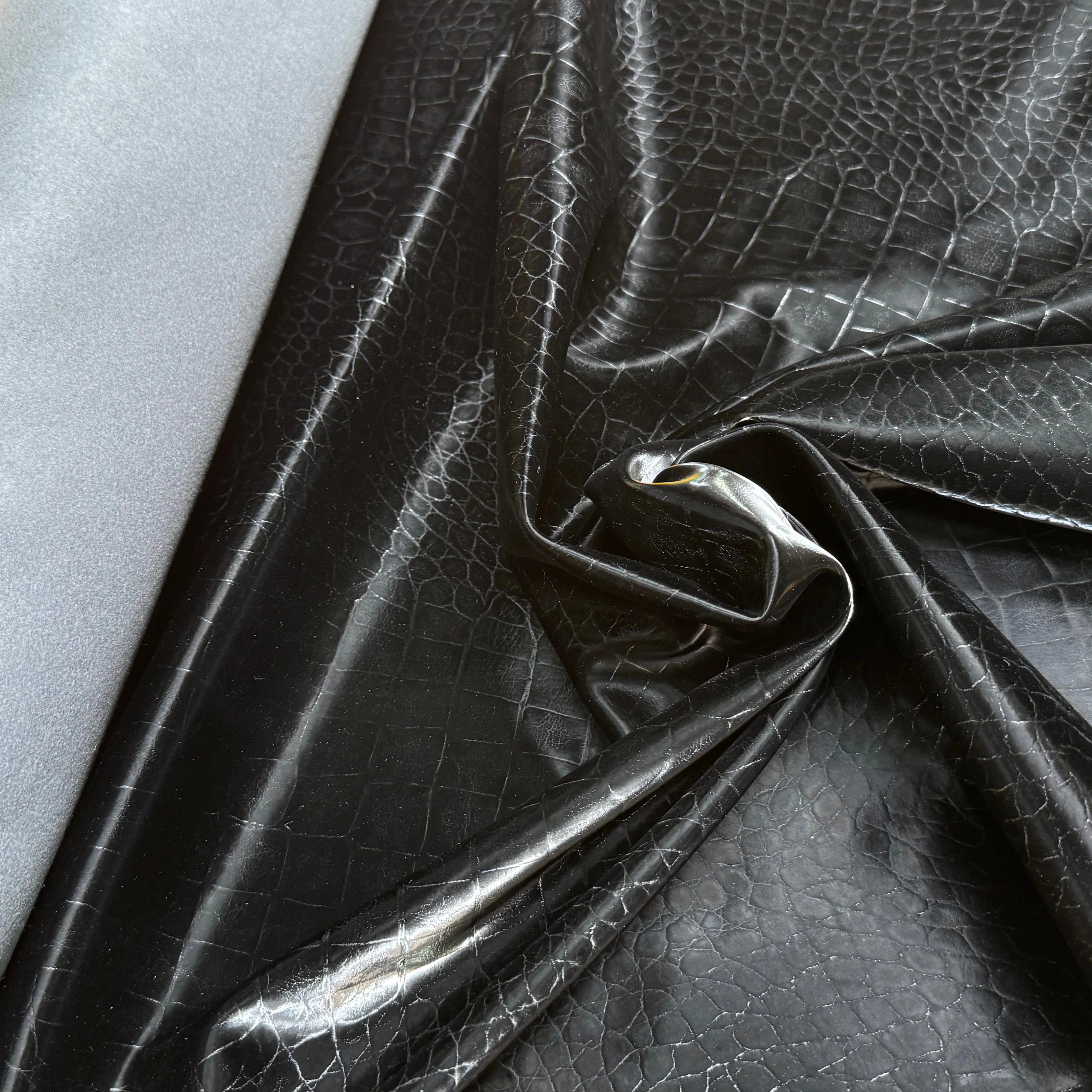 SATIN FAUX CUIR CROCODILLE NOIR STRETCH - My Little Coupon