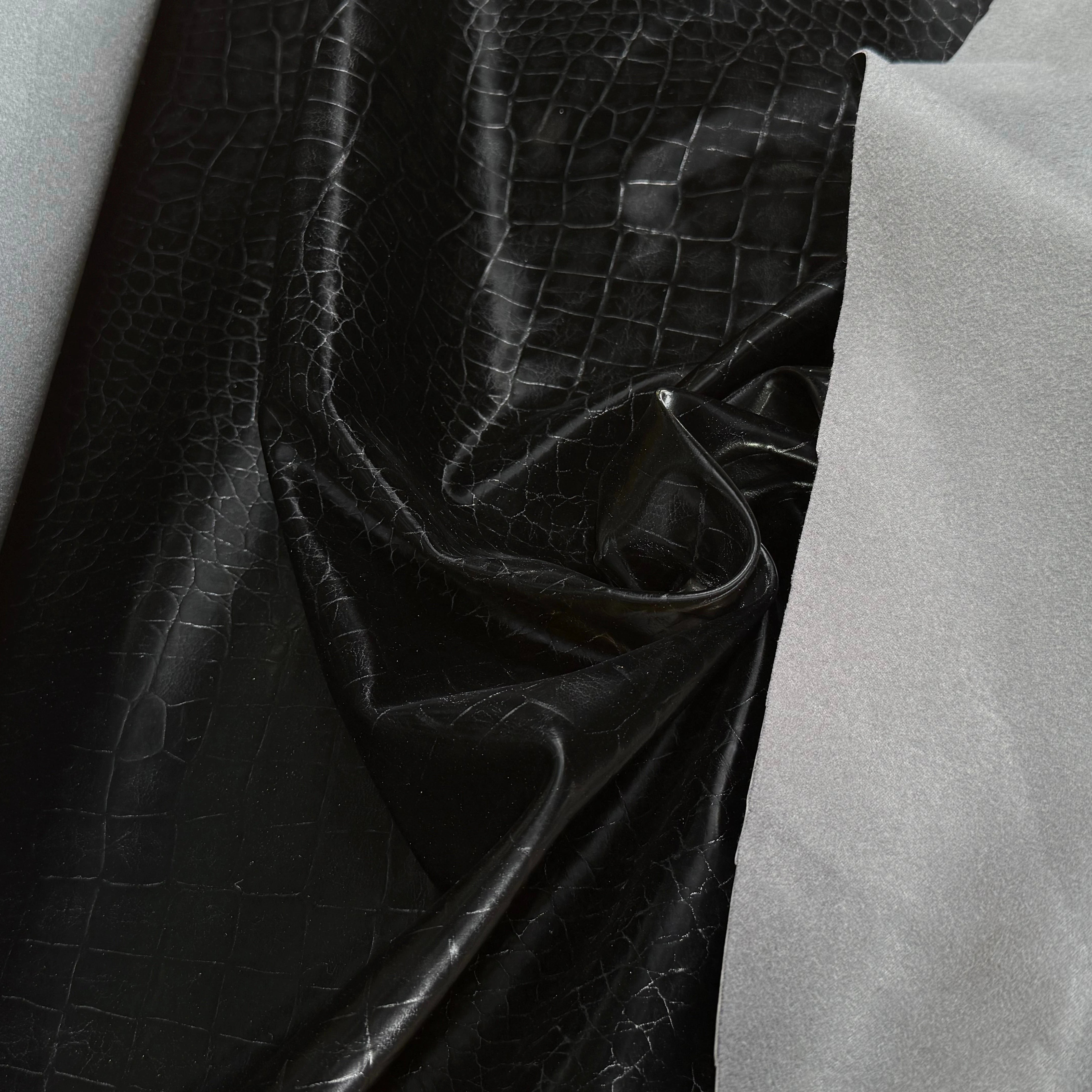 SATIN FAUX CUIR CROCODILLE NOIR STRETCH - My Little Coupon