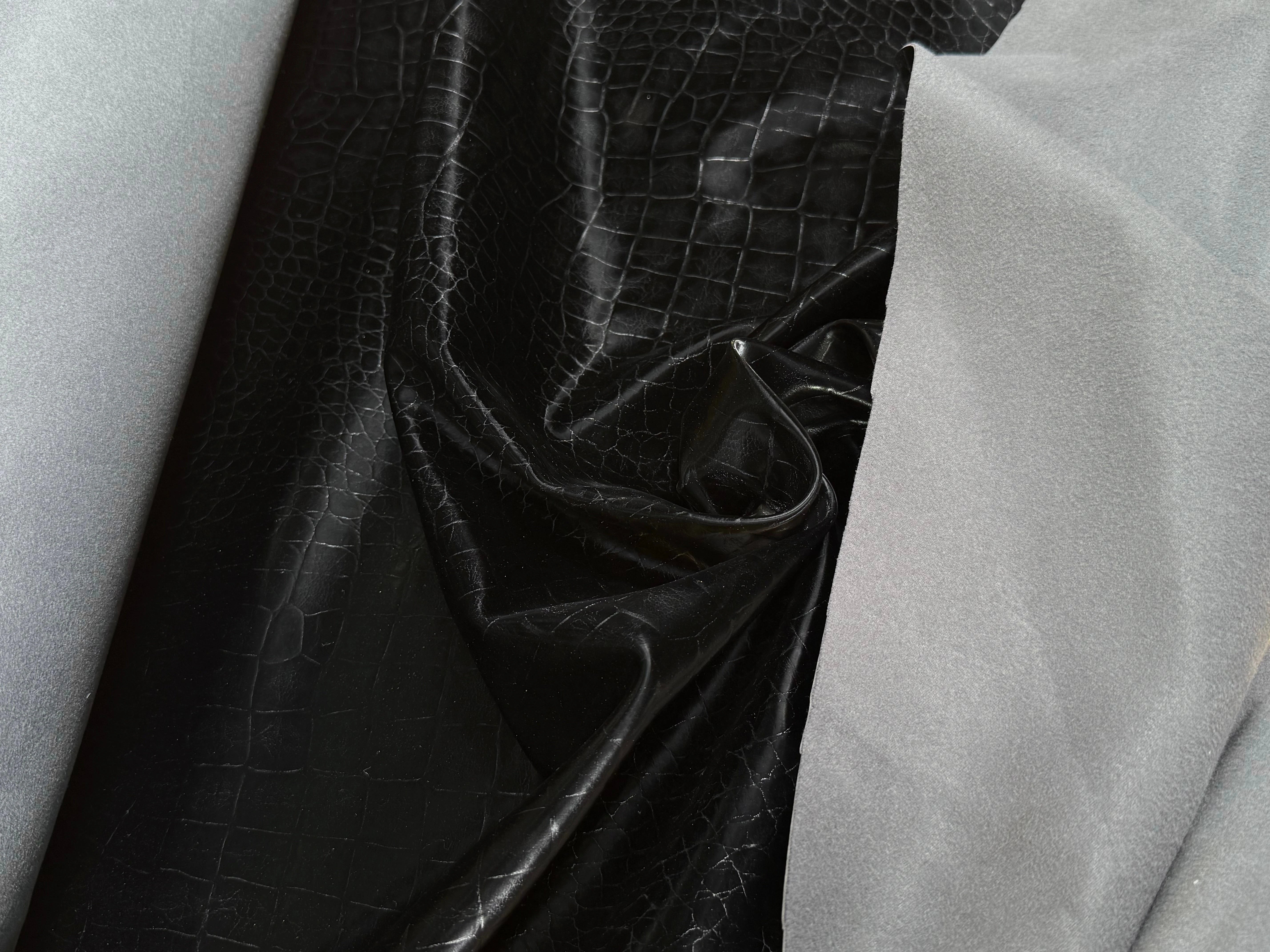 SATIN FAUX CUIR CROCODILLE NOIR STRETCH - My Little Coupon