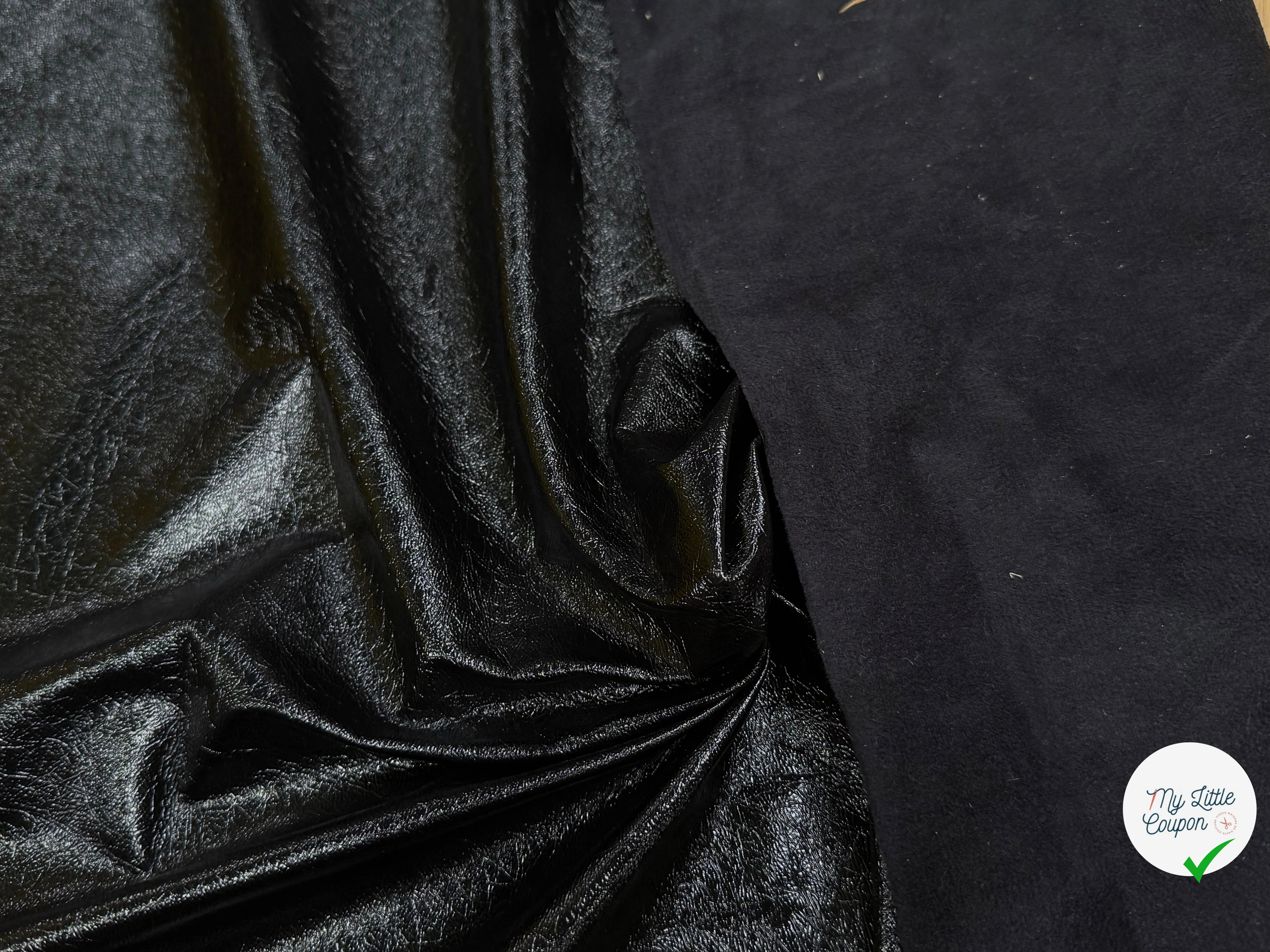 SATIN FAUX CUIR STRETCH NOIR TOUCHER AGRÉABLE - My Little Coupon