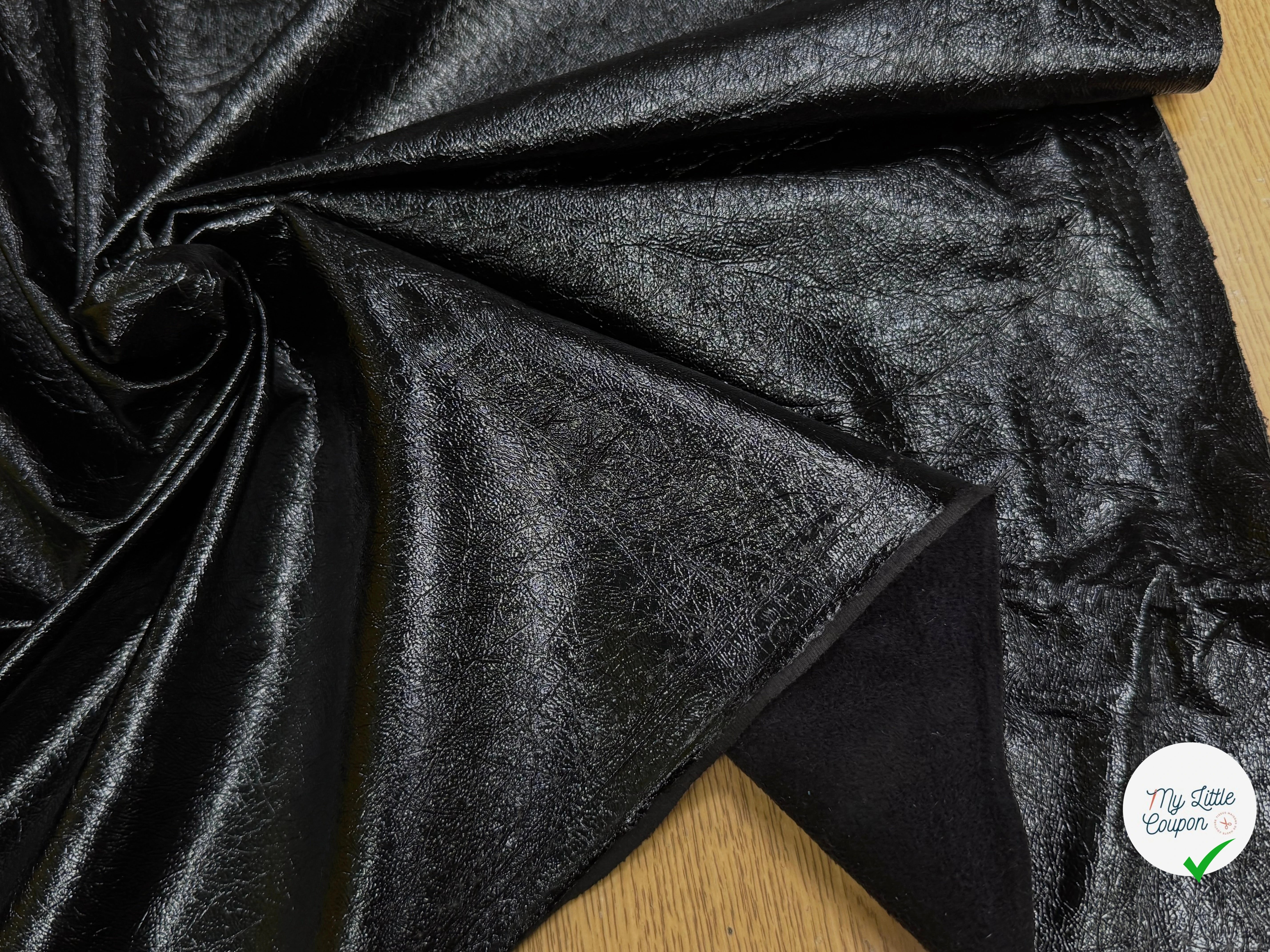 SATIN FAUX CUIR STRETCH NOIR TOUCHER AGRÉABLE - My Little Coupon