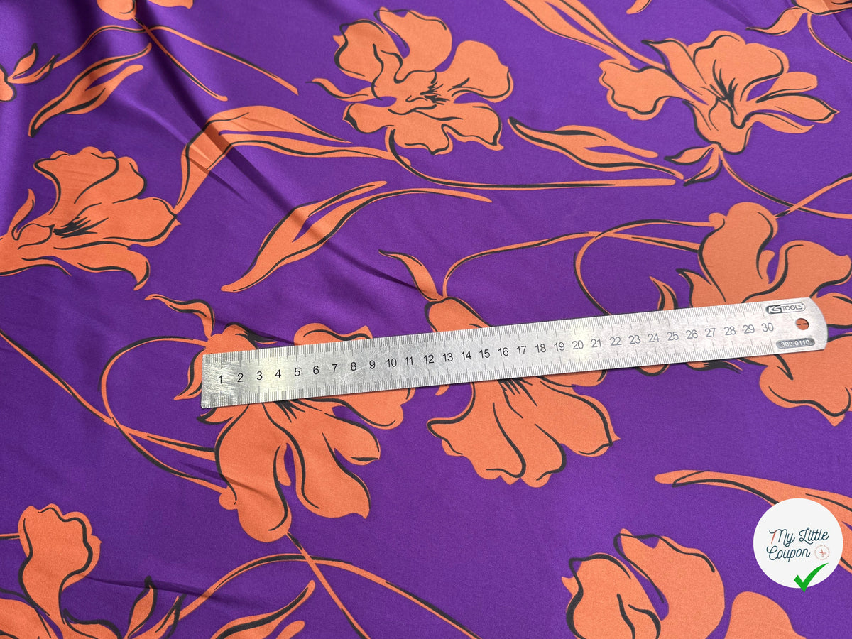 SATIN FLUIDE FOND VIOLET FLORAUX CARAMEL - My Little Coupon