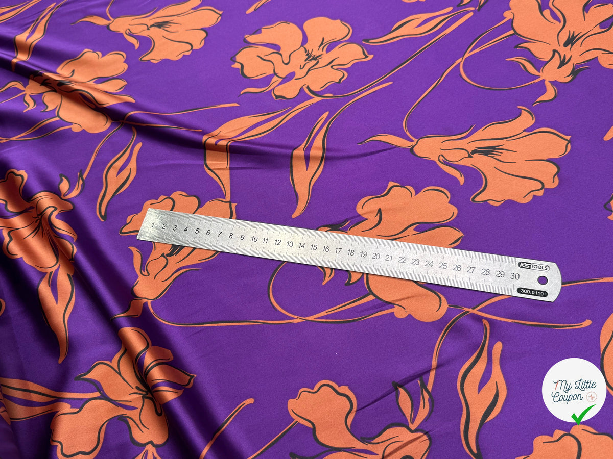 SATIN FLUIDE FOND VIOLET FLORAUX CARAMEL - My Little Coupon