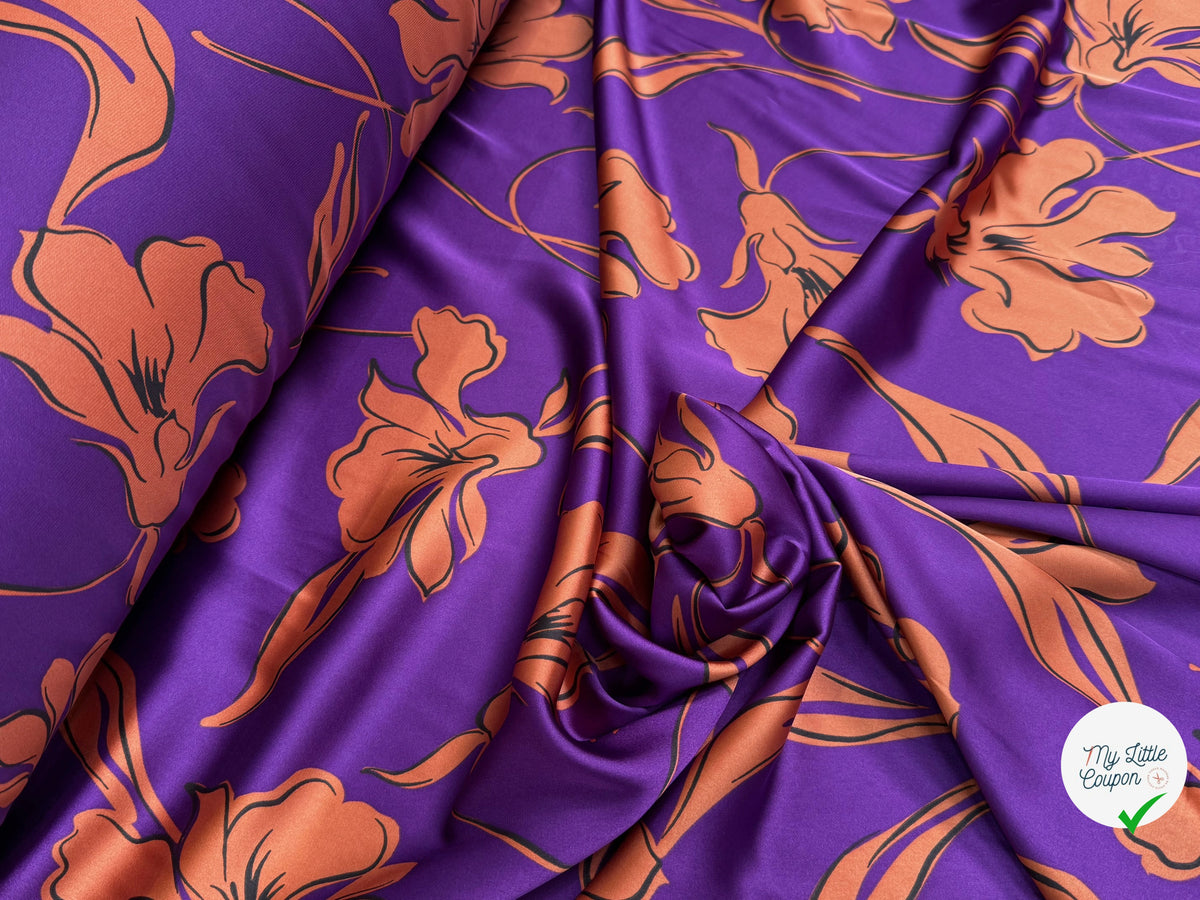 SATIN FLUIDE FOND VIOLET FLORAUX CARAMEL - My Little Coupon