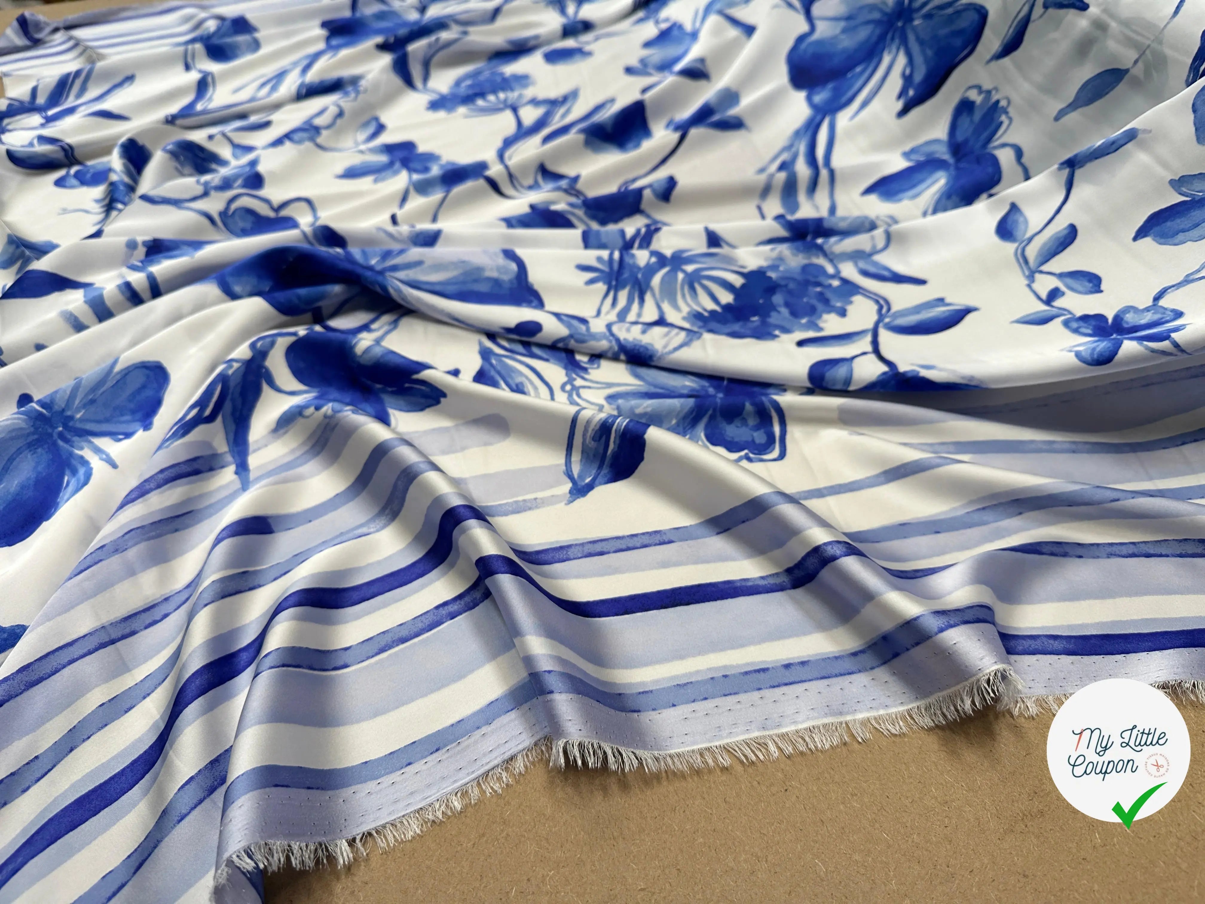 SATIN HEAVY PAPILLONS ET FLEURS D'AZUR - My Little Coupon