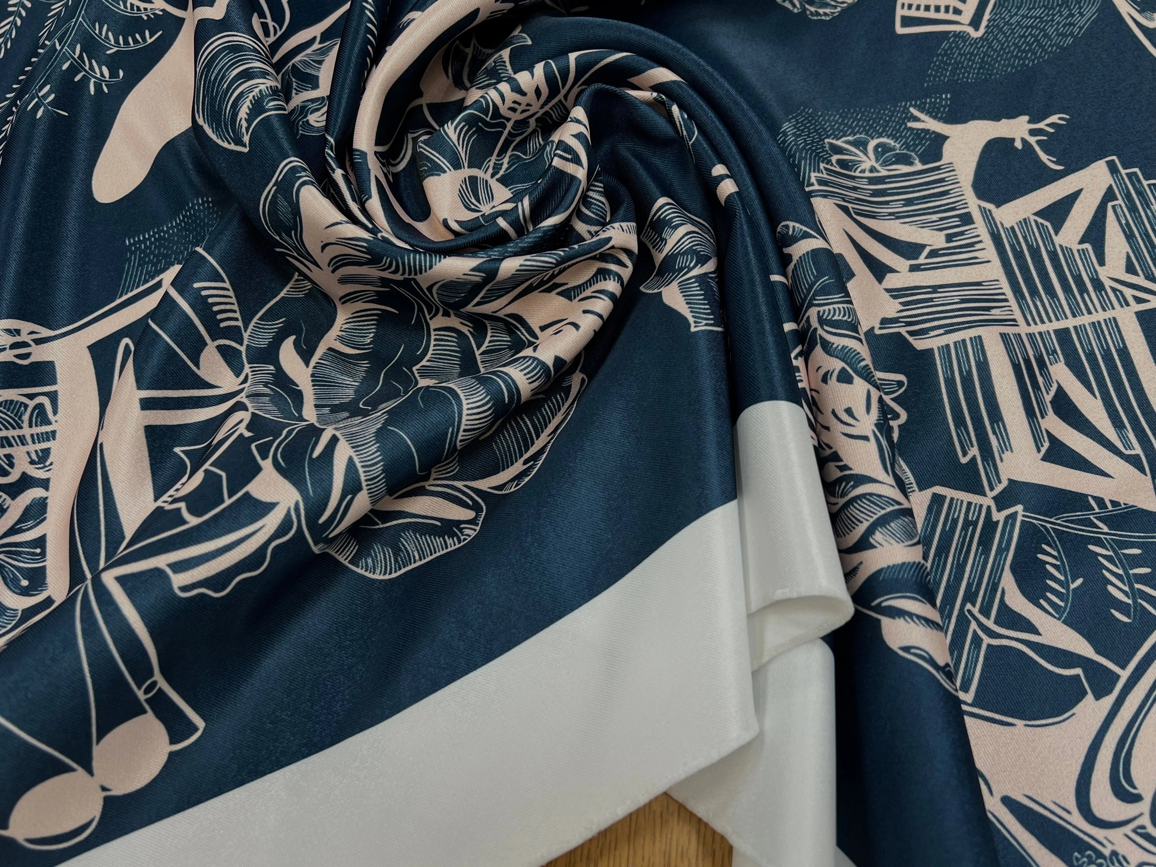 SATIN IMPRIMÉ MOTIF ABSTRAIT FOND BLEU POLYESTER 150CM - My Little Coupon