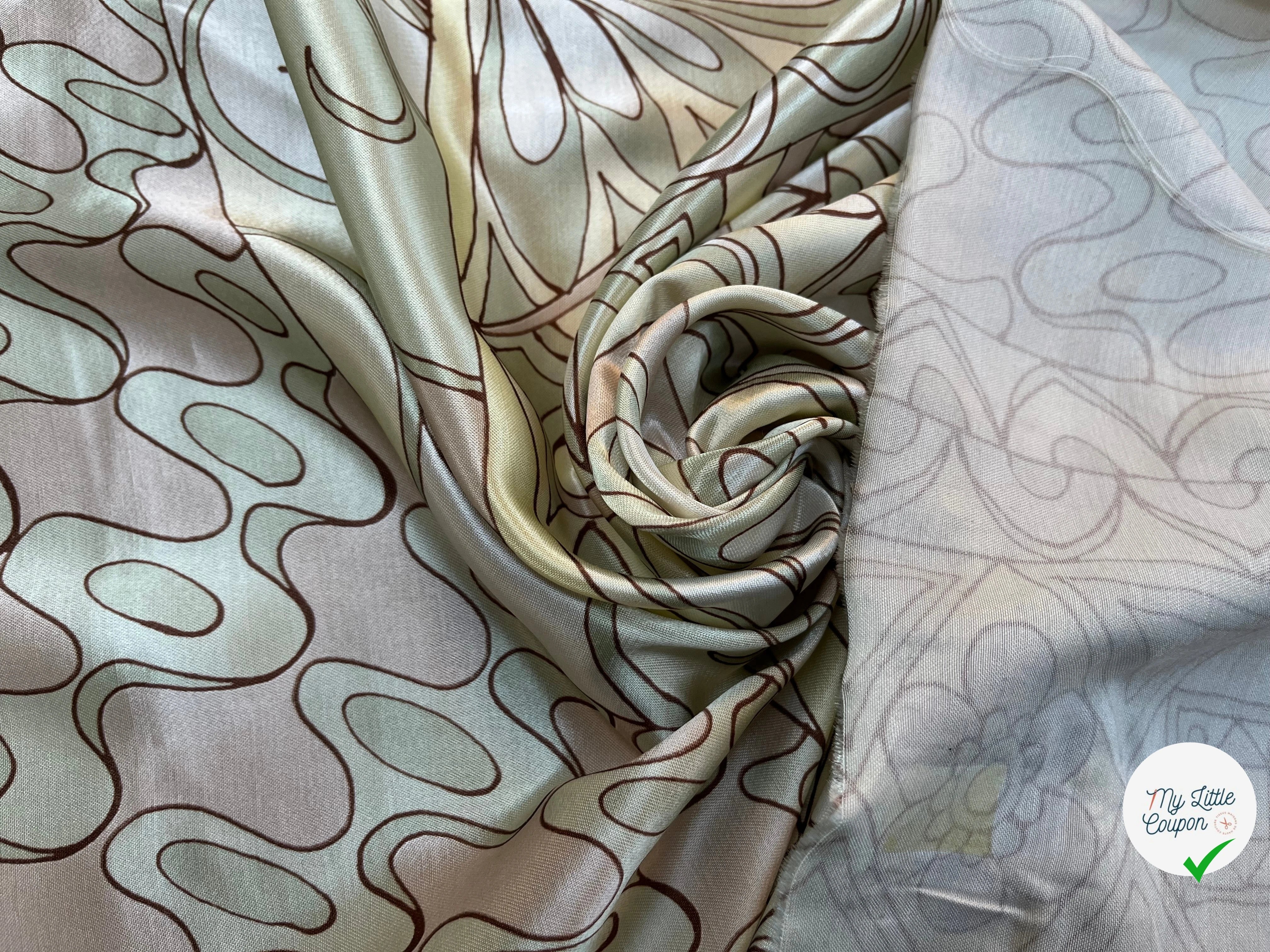 SATIN LOURD SERGÉEVISCOSE MOTIF FLEURS RECTANGLE&CUBE COULEURS KAKI BEIGE JAUNE - My Little Coupon