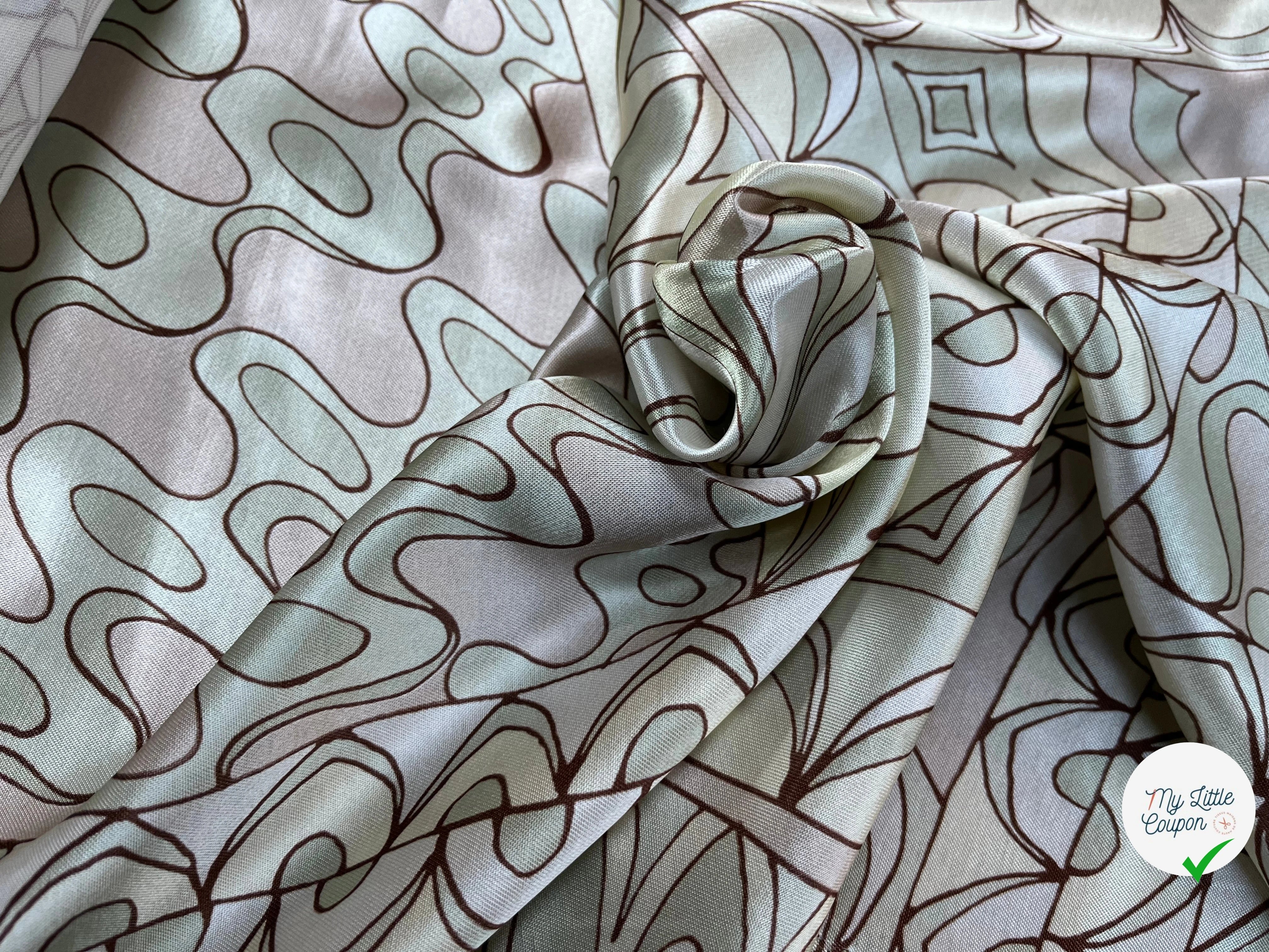 SATIN LOURD SERGÉEVISCOSE MOTIF FLEURS RECTANGLE&CUBE COULEURS KAKI BEIGE JAUNE - My Little Coupon