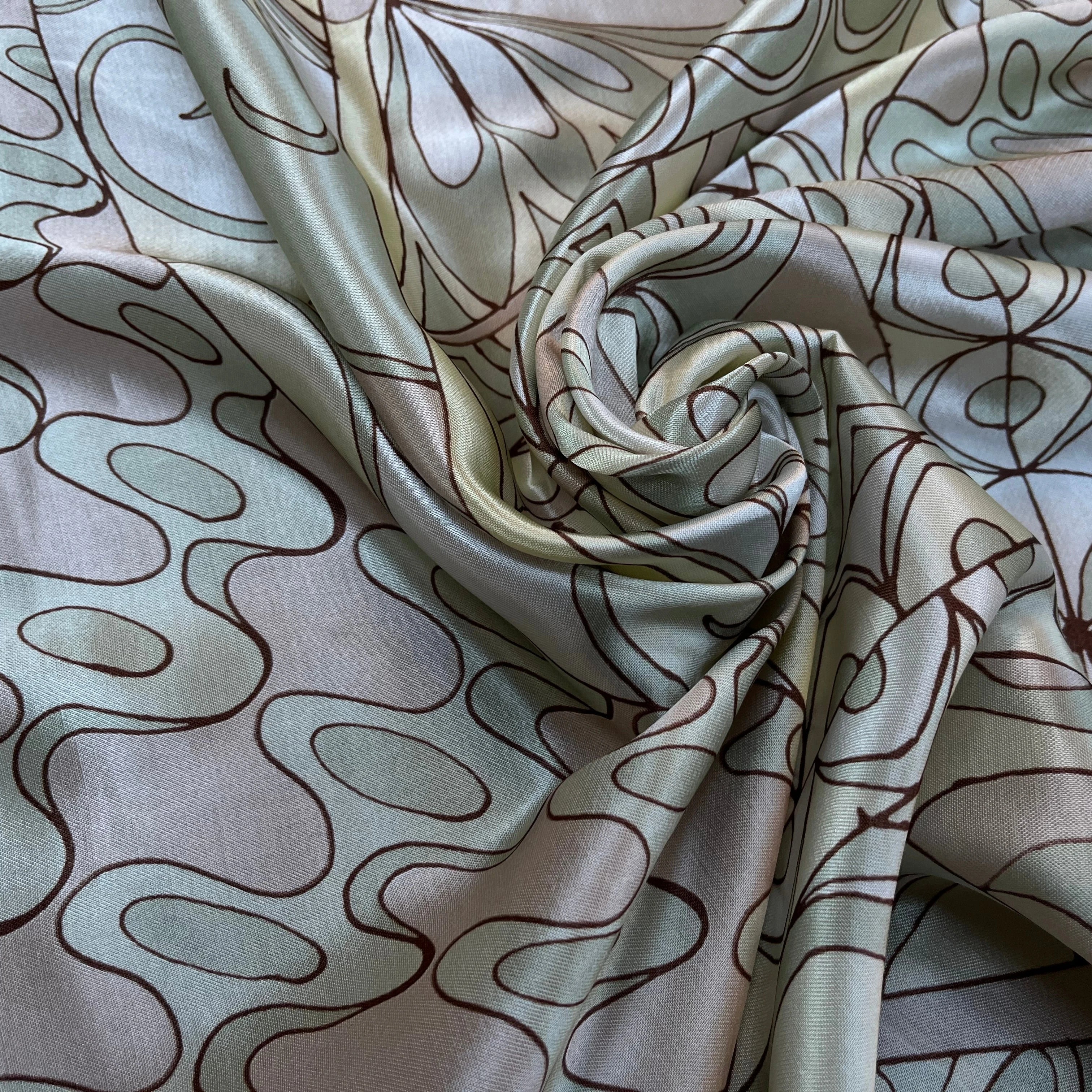 SATIN LOURD SERGÉEVISCOSE MOTIF FLEURS RECTANGLE&CUBE COULEURS KAKI BEIGE JAUNE - My Little Coupon