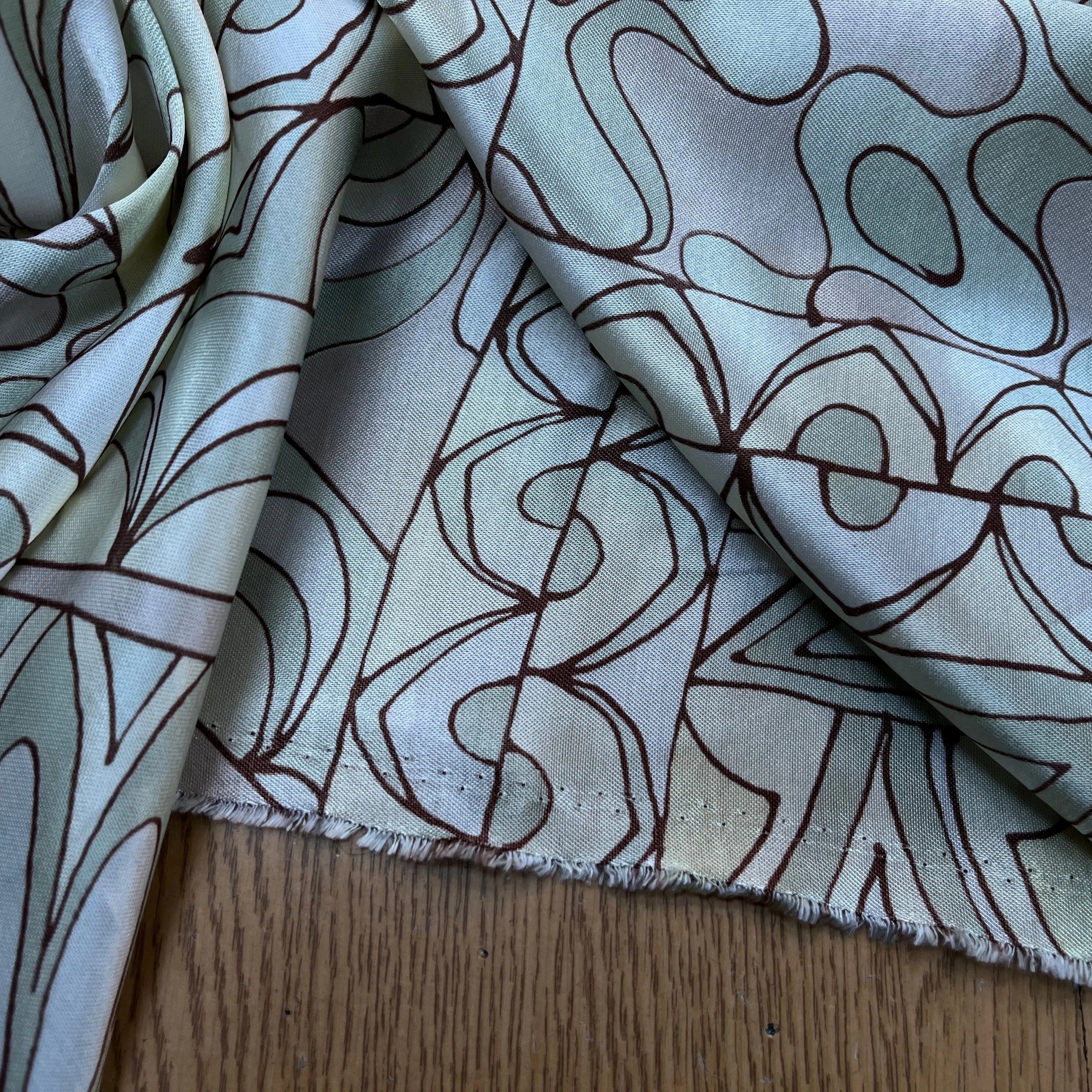 SATIN LOURD SERGÉEVISCOSE MOTIF FLEURS RECTANGLE&CUBE COULEURS KAKI BEIGE JAUNE - My Little Coupon