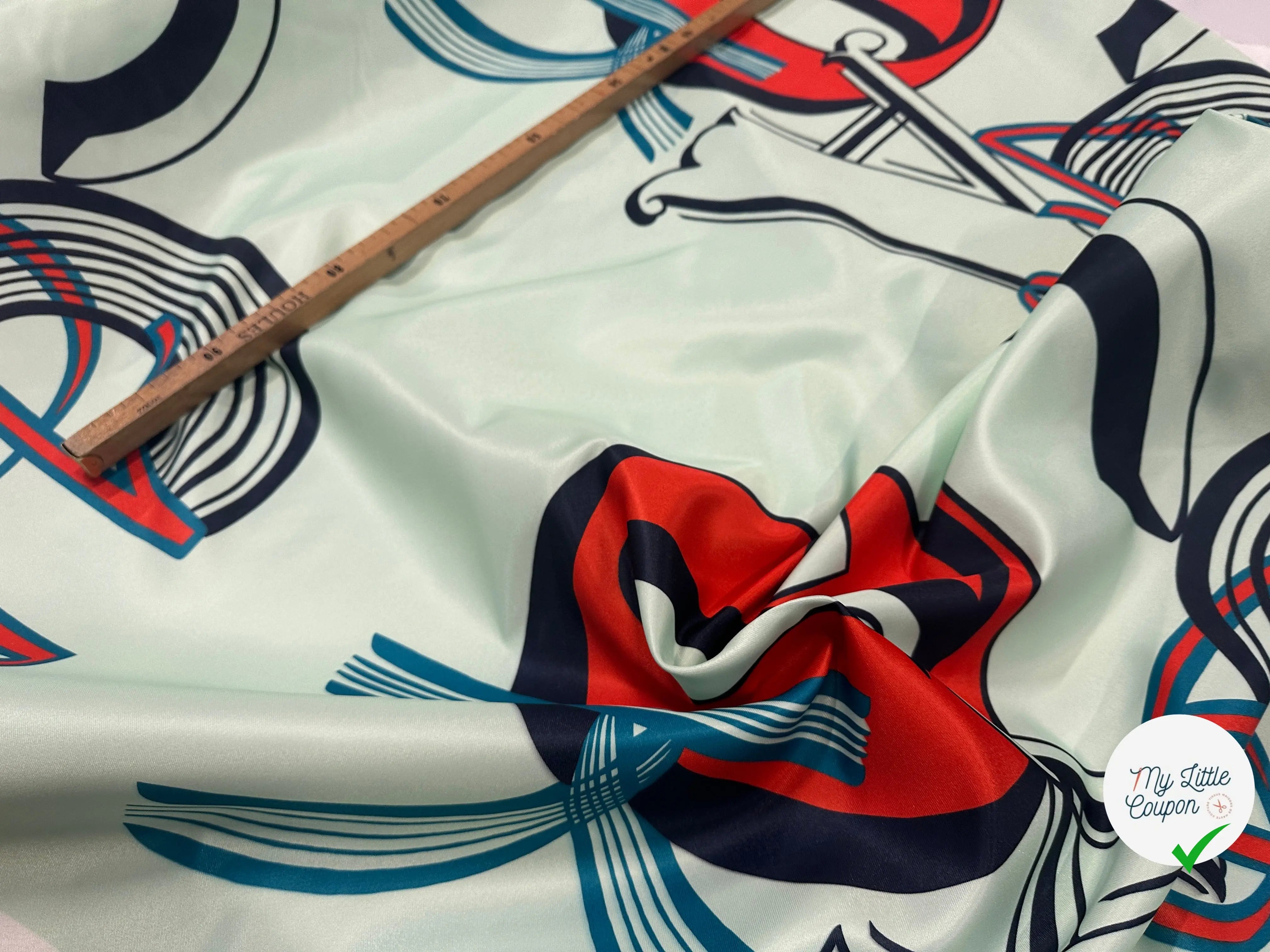 SATIN SERGÉ FOND VERT MOTIFS GEOMETRIE IRREGULIERES - My Little Coupon