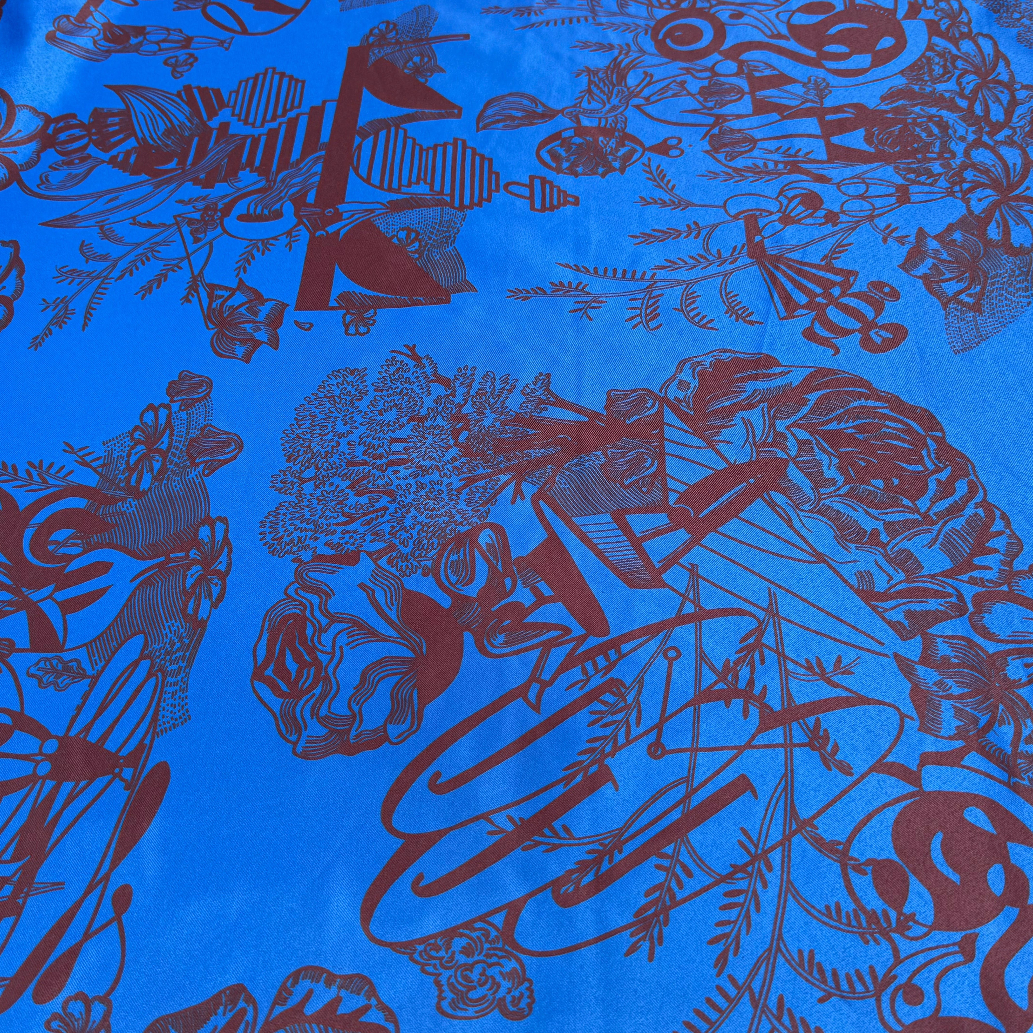 SATIN SERGÉ IMPRIMÉ FOND BLEU À MOTIF - My Little Coupon