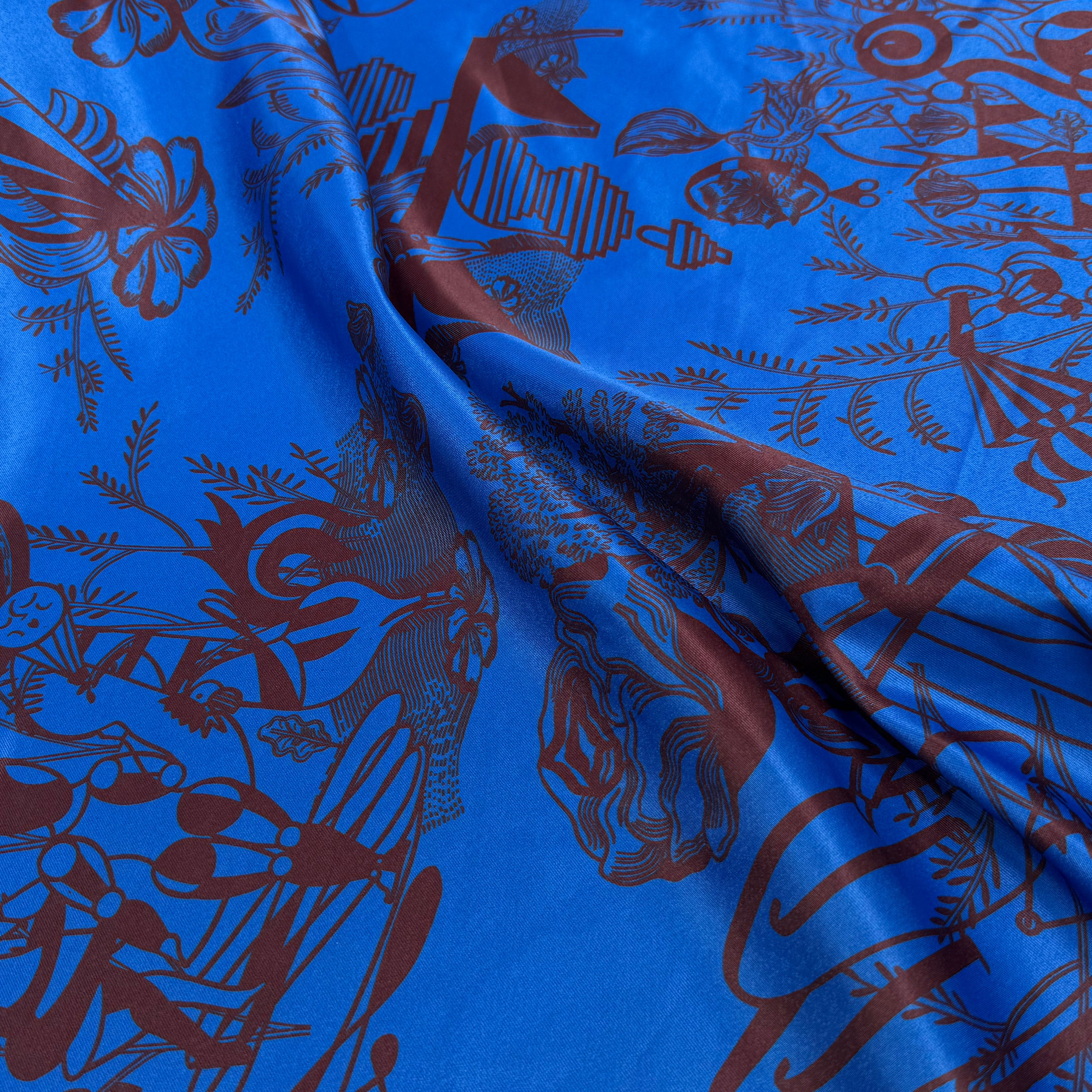 SATIN SERGÉ IMPRIMÉ FOND BLEU À MOTIF - My Little Coupon