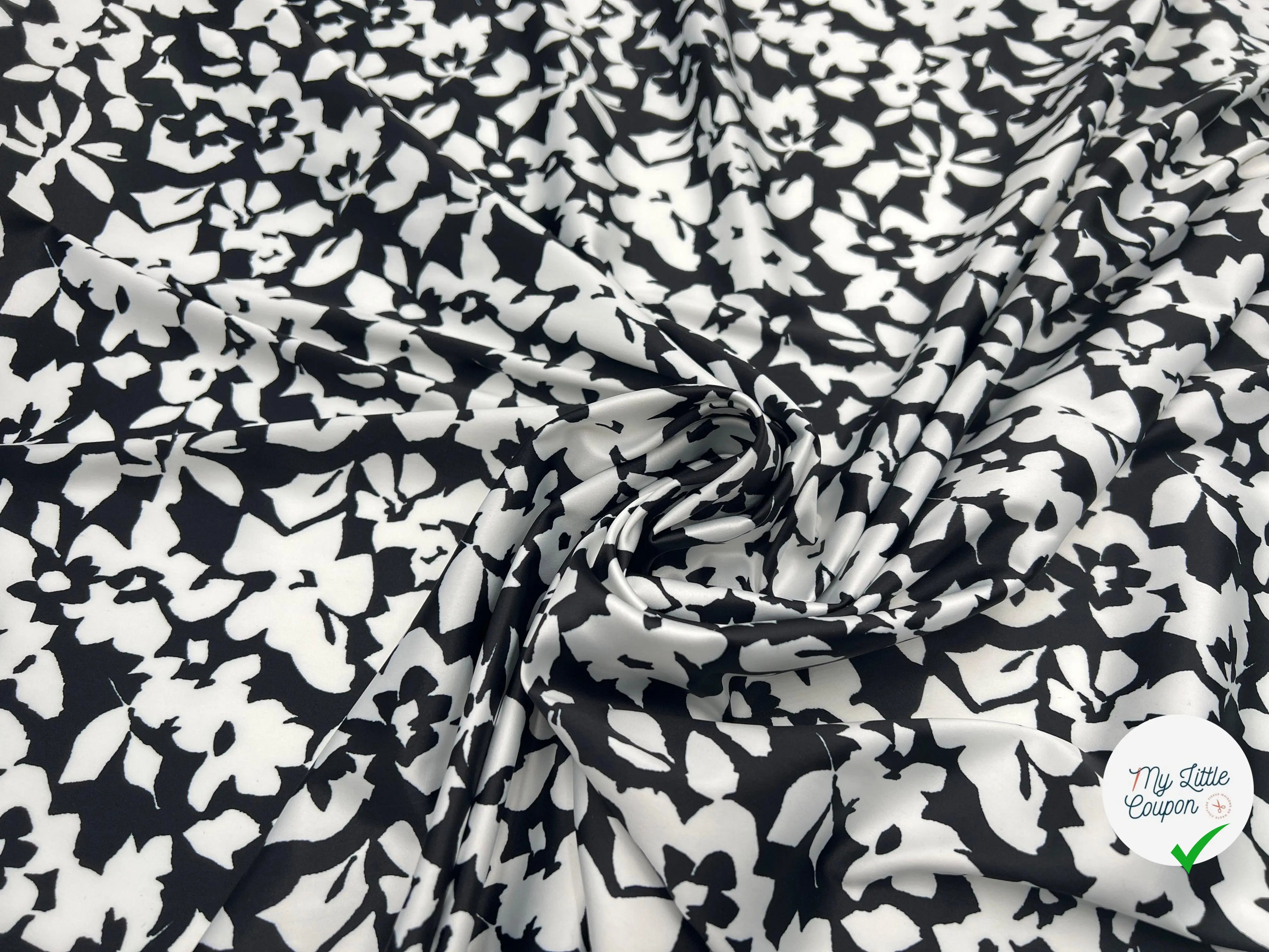 SATIN STRETCH FLEUR MONOCHROME TRÈS CLASSIQUE - My Little Coupon - tissu - coudre