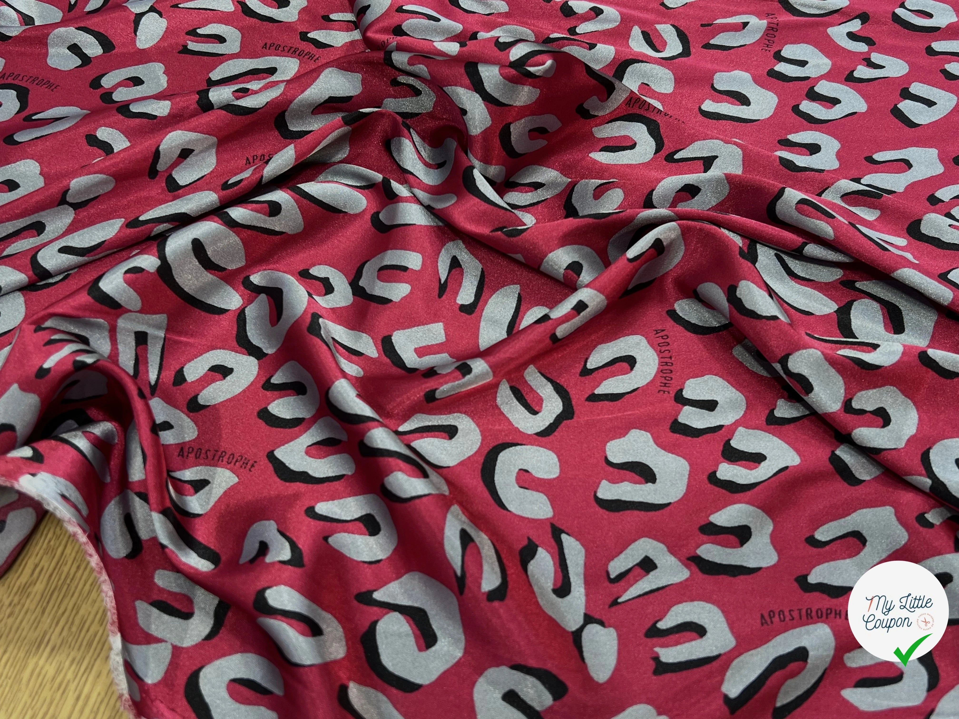SATIN STRETCH ROUGE MOTIFS GRIS - My Little Coupon