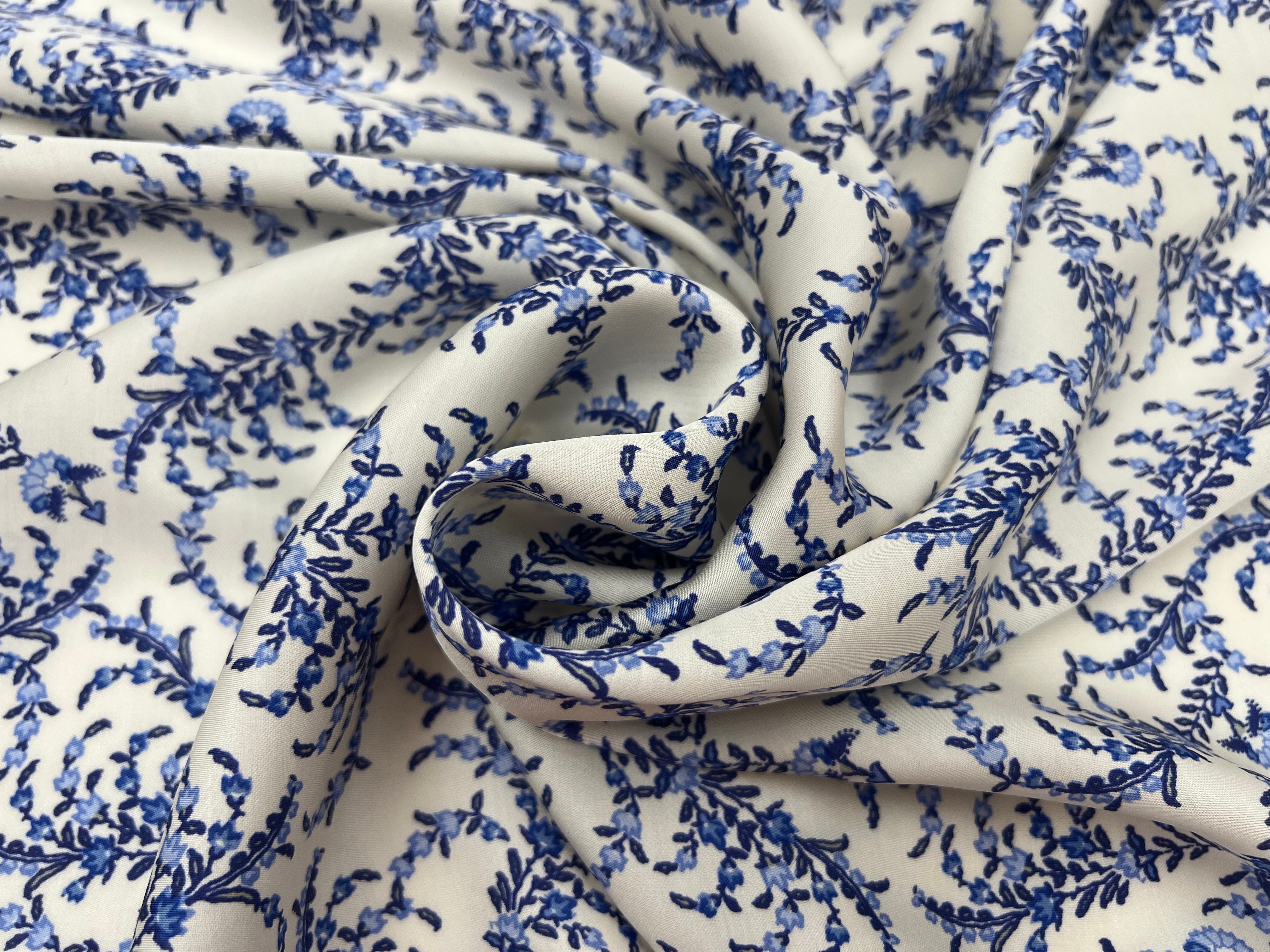 SATIN VISCOSE IMPRIMÉE FLORA PROVENZA VARIANTE BLEU MSO