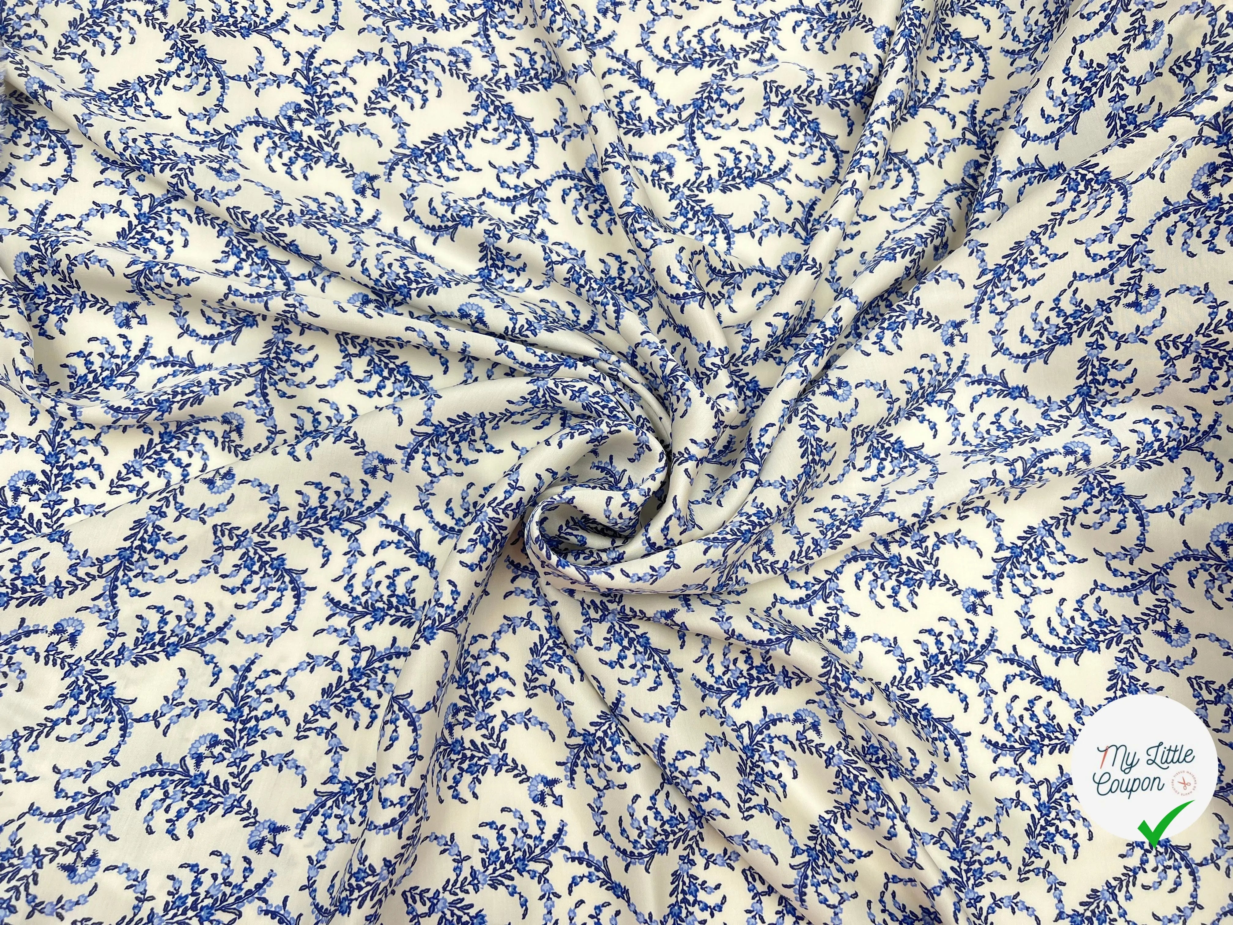 SATIN VISCOSE IMPRIMÉE FLORA PROVENZA VARIANTE BLEU MSO