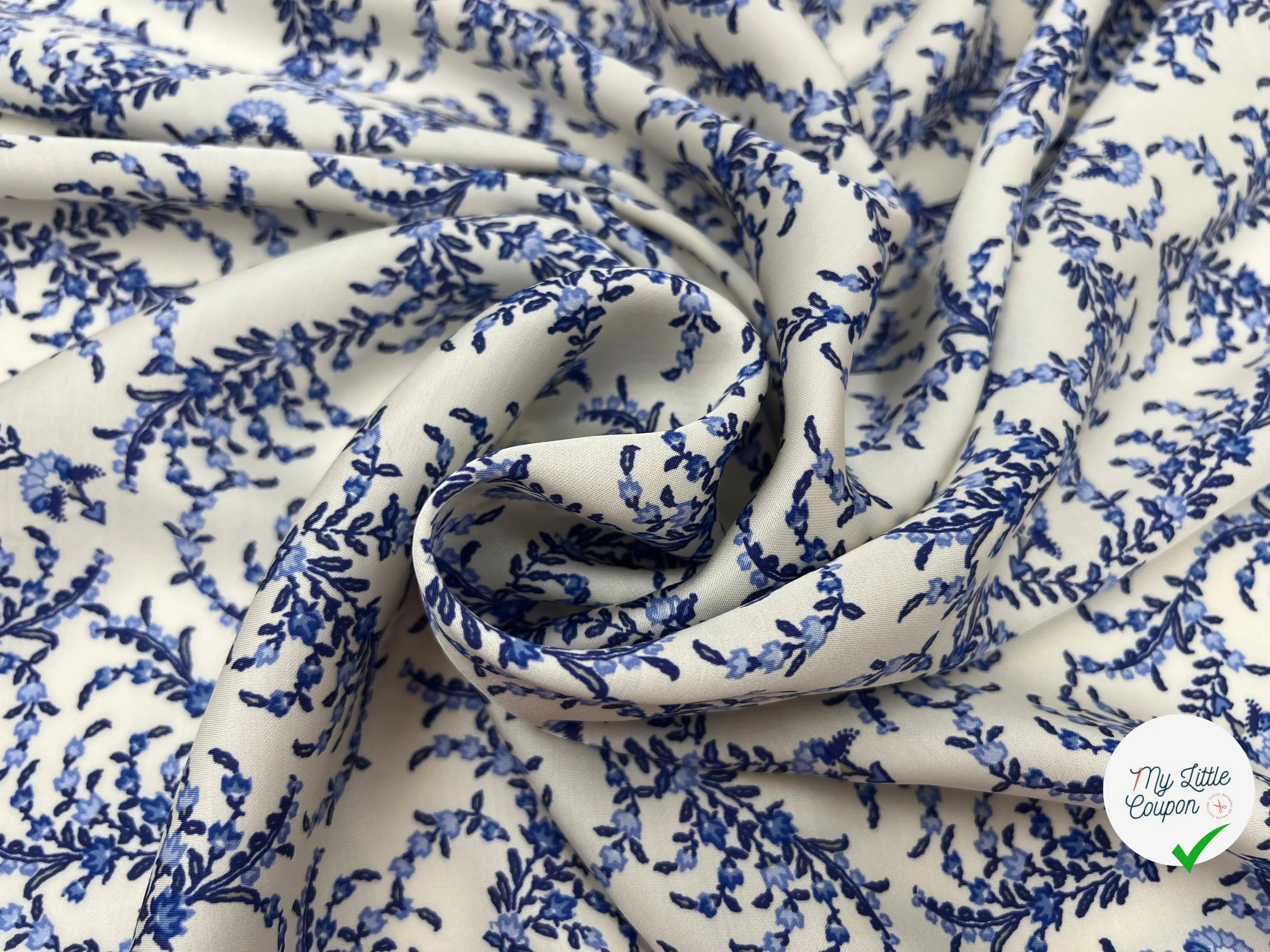 SATIN VISCOSE IMPRIMÉE FLORA PROVENZA VARIANTE BLEU MSO