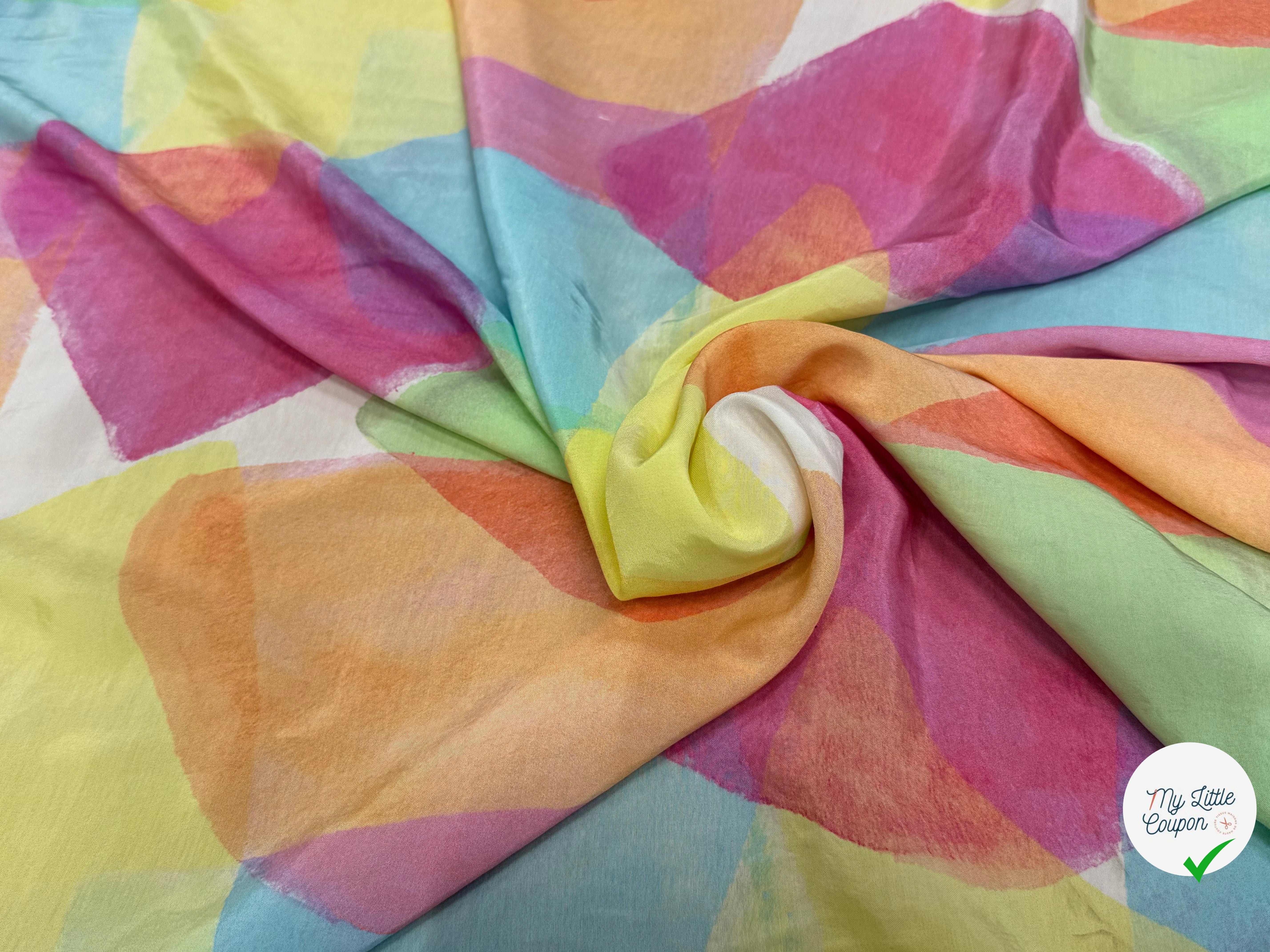 SATIN VISCOSE MERALDO ARLEQUIN IMPRIMÉ GRAPHIQUE PASTEL - My Little Coupon