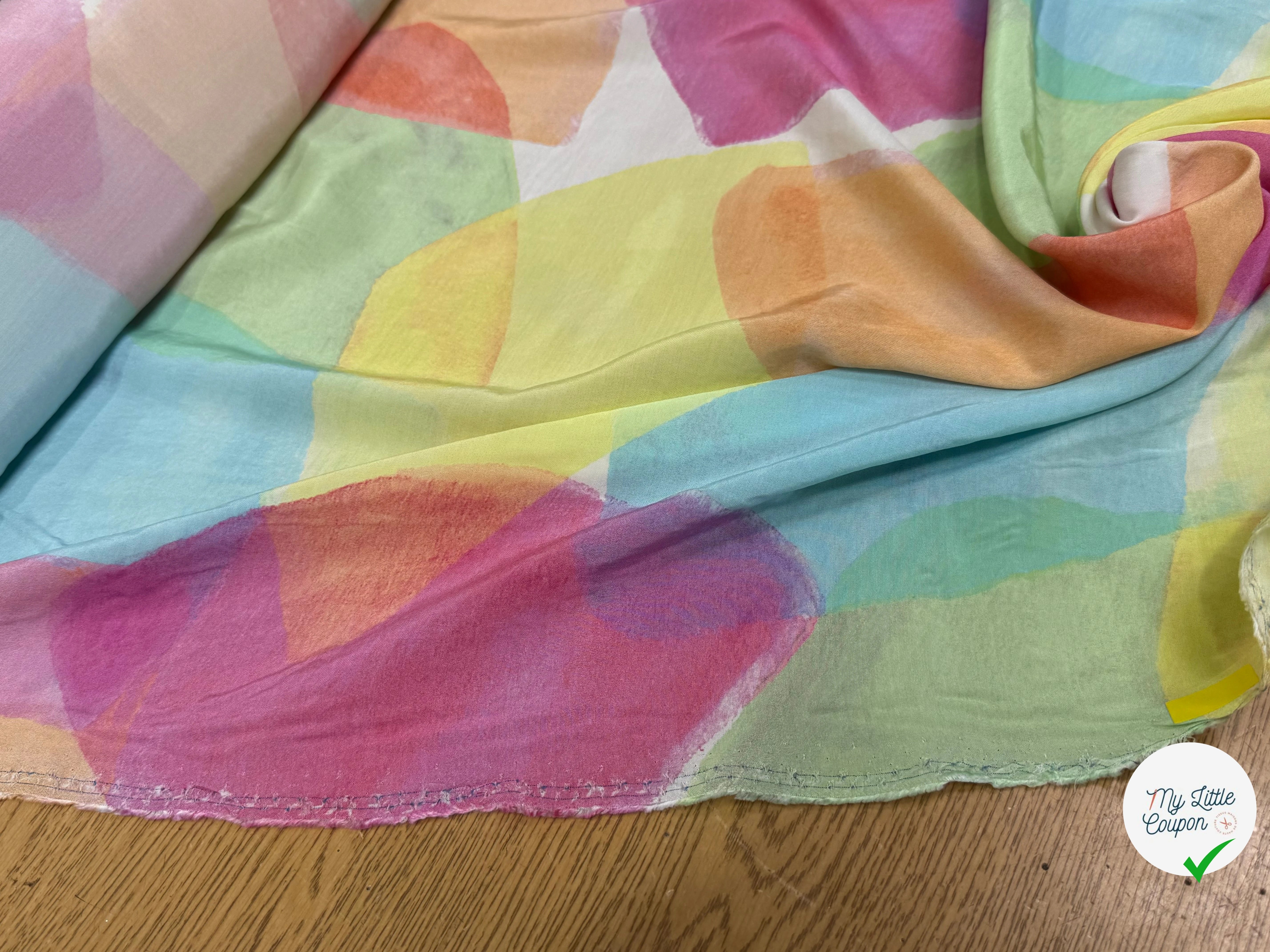 SATIN VISCOSE MERALDO ARLEQUIN IMPRIMÉ GRAPHIQUE PASTEL - My Little Coupon