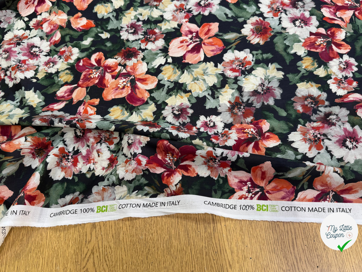 SATIN VOILE DE COTON ÉMERISE PREMIUM FOND NOIR DOUX MADE IN ITALY - My Little Coupon