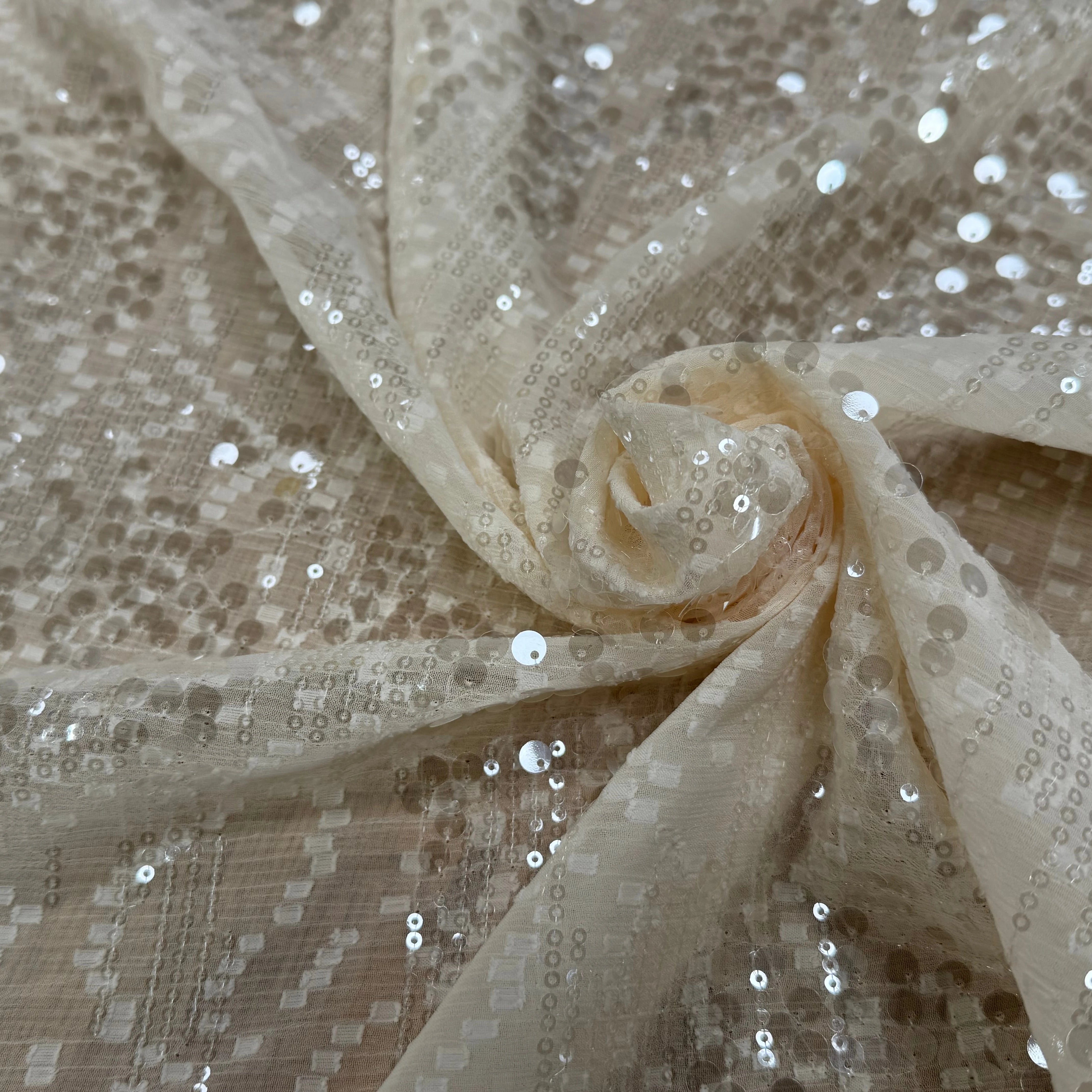 SEQUIN BRODÉ SUR CREPE ÉCRU - My Little Coupon