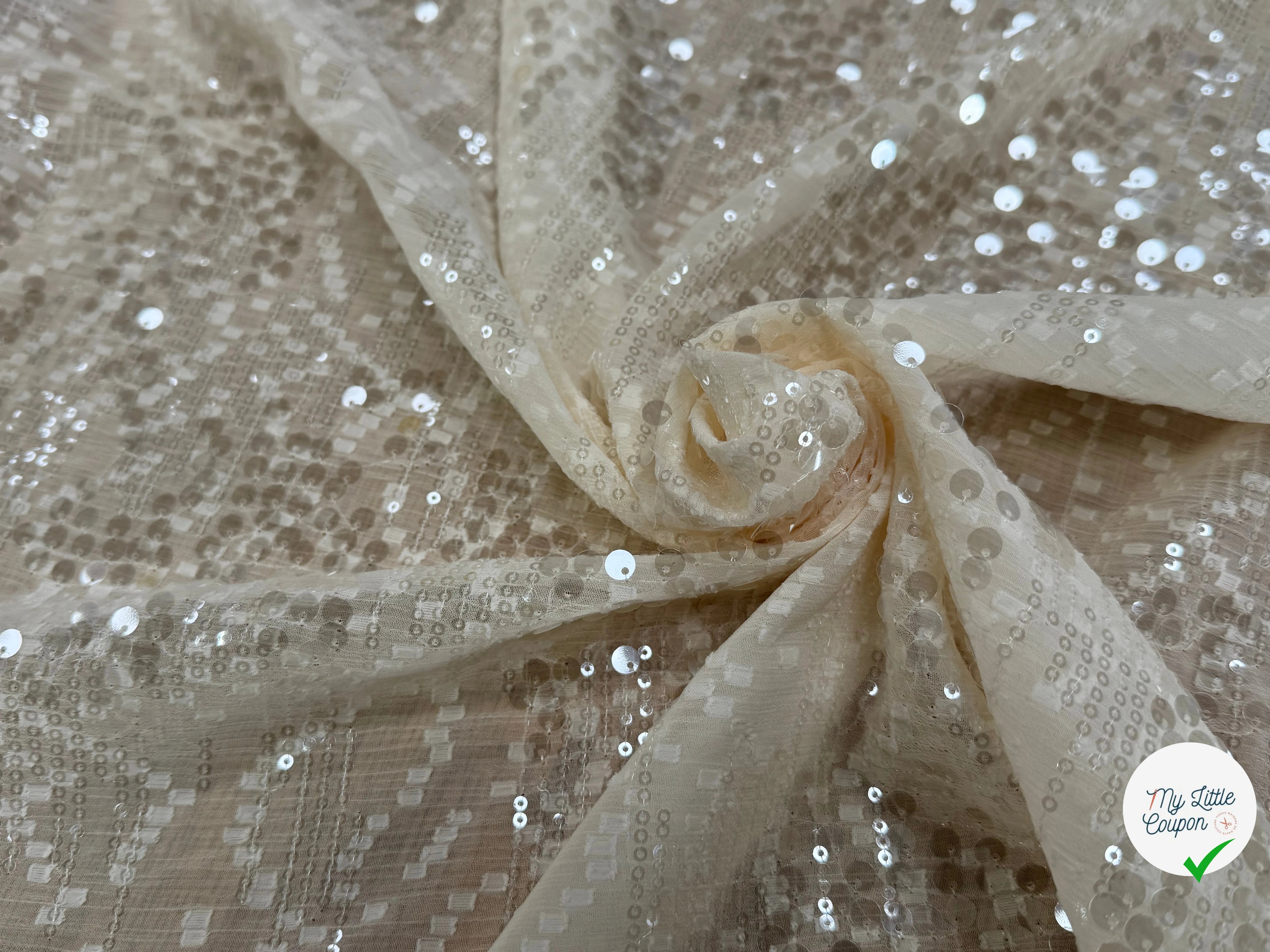 SEQUIN BRODÉ SUR CREPE ÉCRU - My Little Coupon