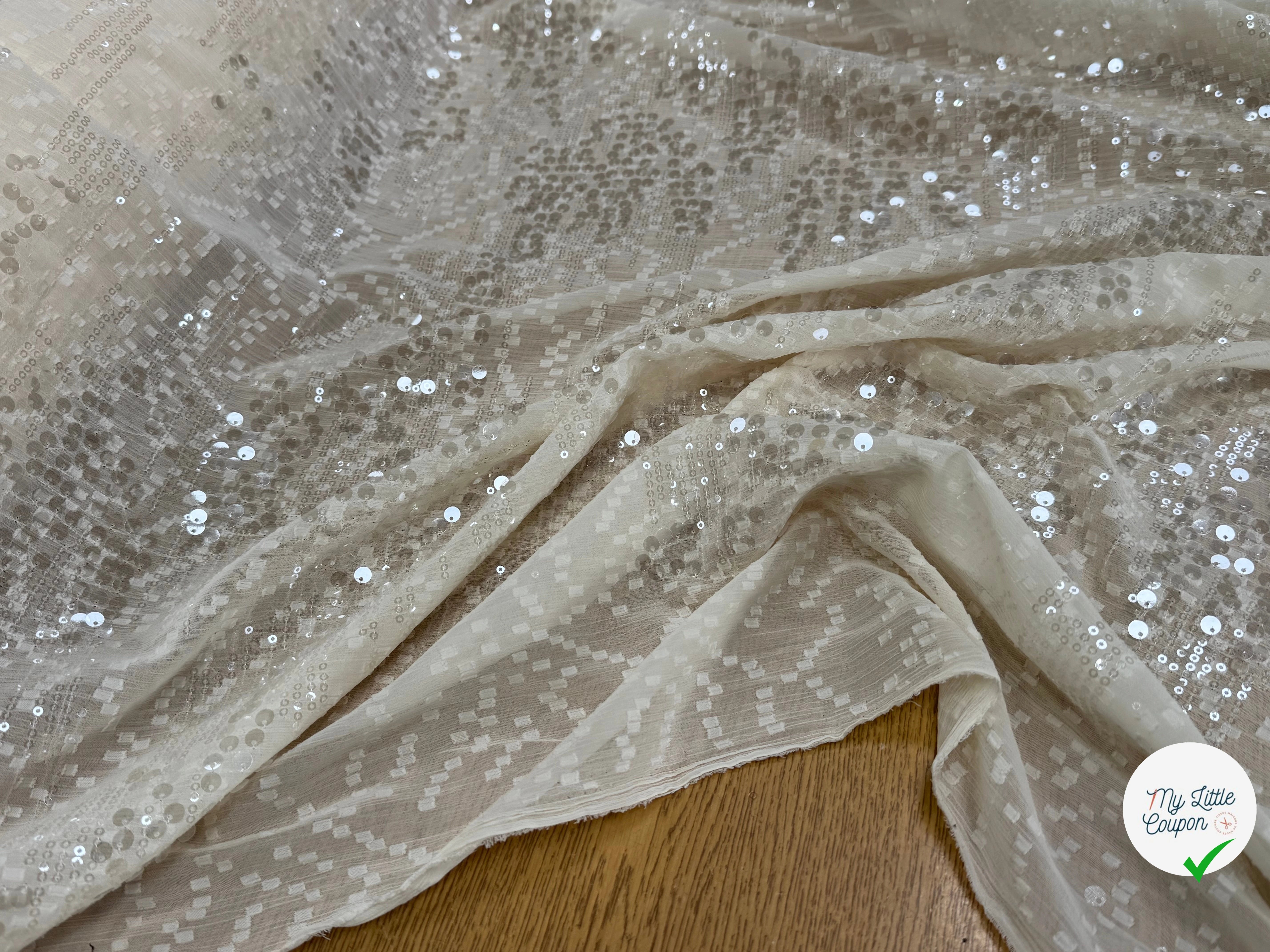 SEQUIN BRODÉ SUR CREPE ÉCRU - My Little Coupon