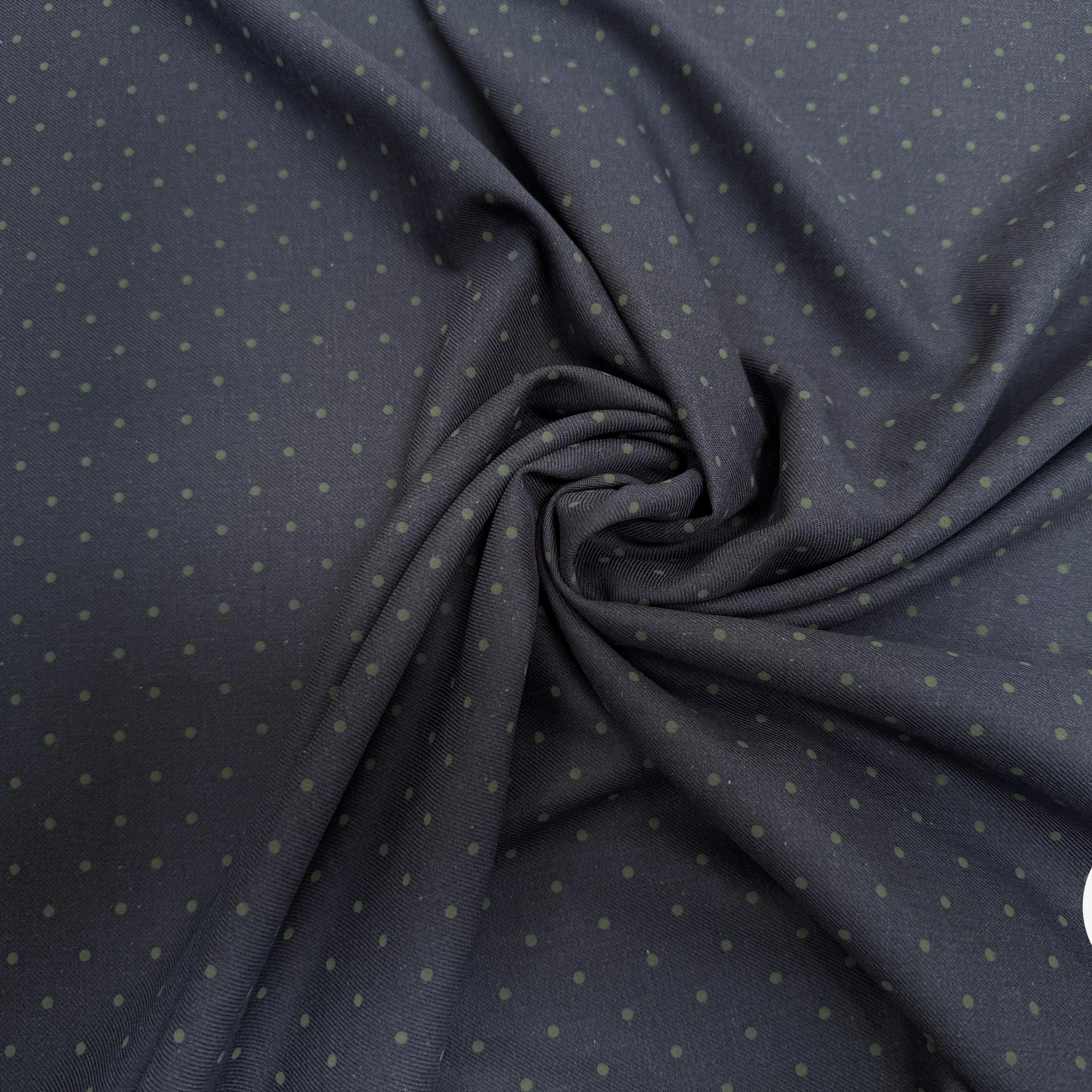 SERGÉ DE COTON BLEU NAVY POINT VERT SAUGE - My Little Coupon