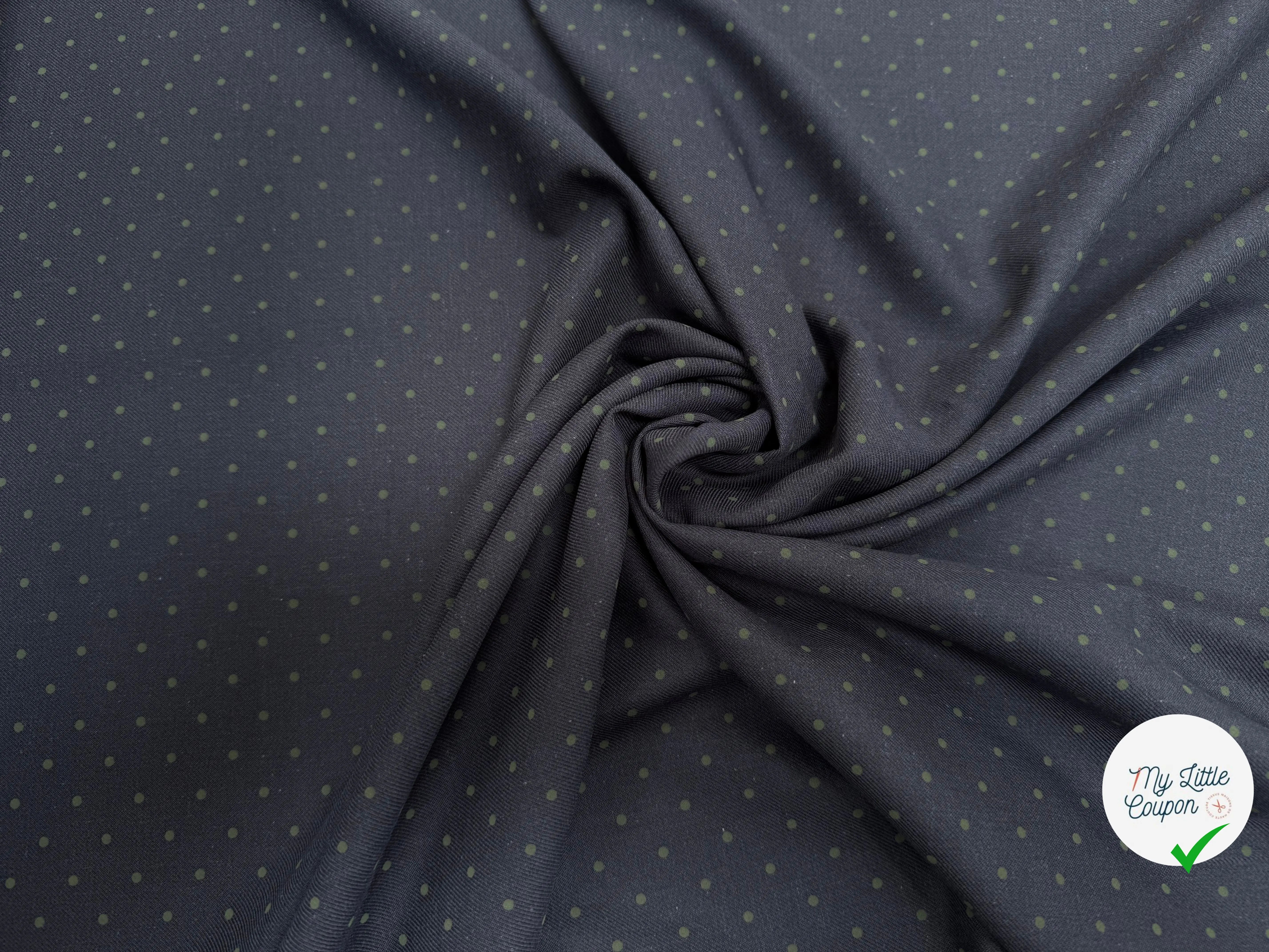 SERGÉ DE COTON BLEU NAVY POINT VERT SAUGE - My Little Coupon
