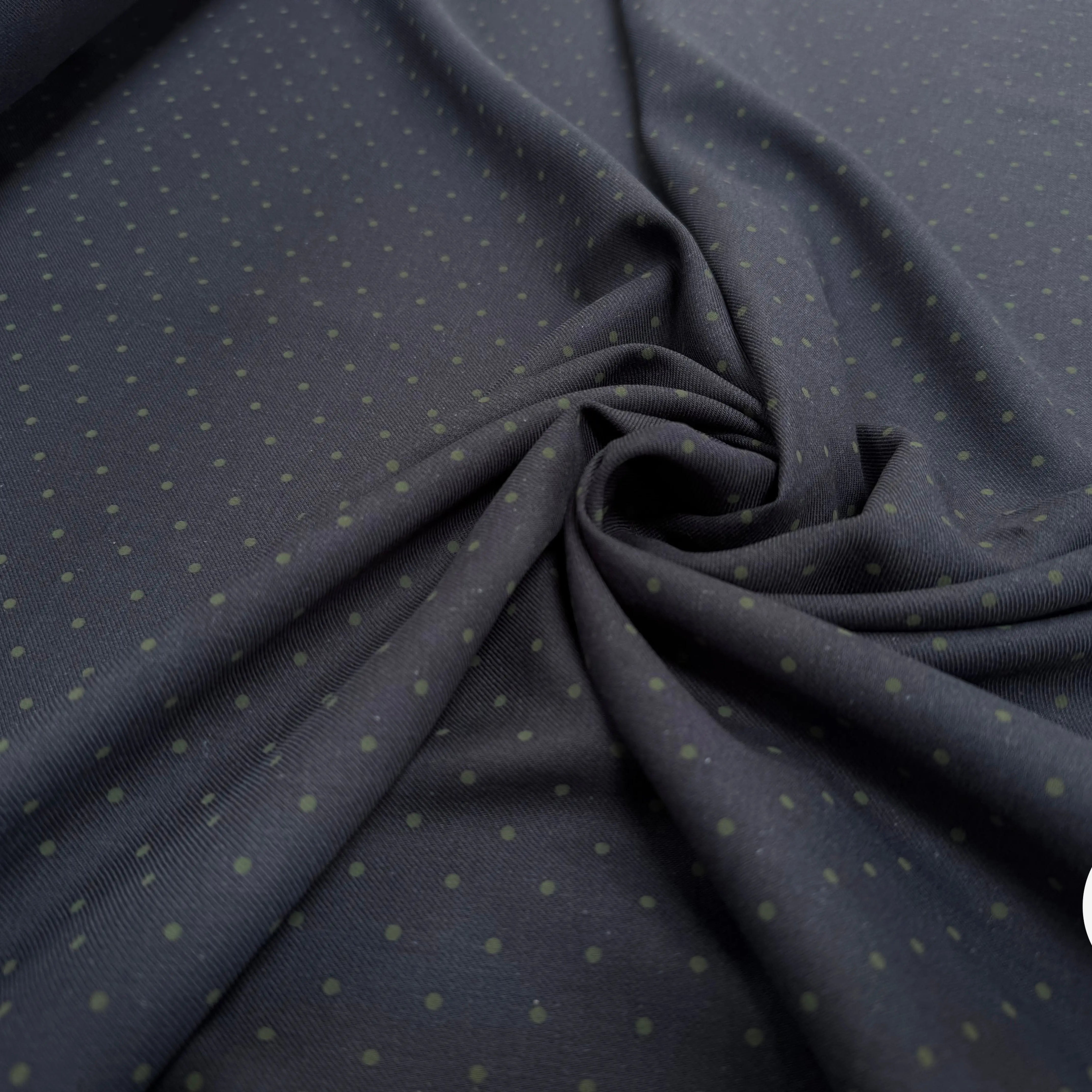 SERGÉ DE COTON BLEU NAVY POINT VERT SAUGE - My Little Coupon