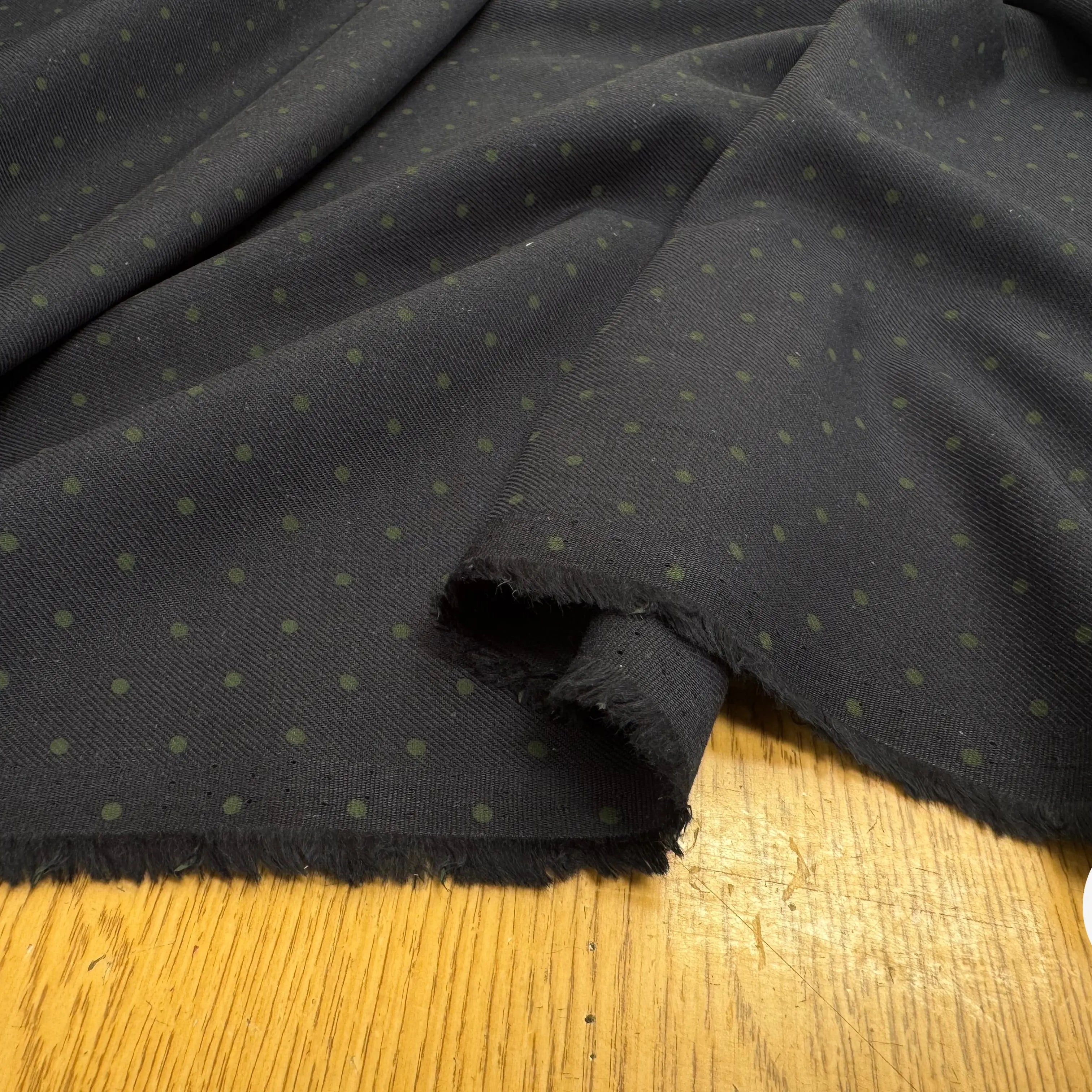 SERGÉ DE COTON BLEU NAVY POINT VERT SAUGE - My Little Coupon