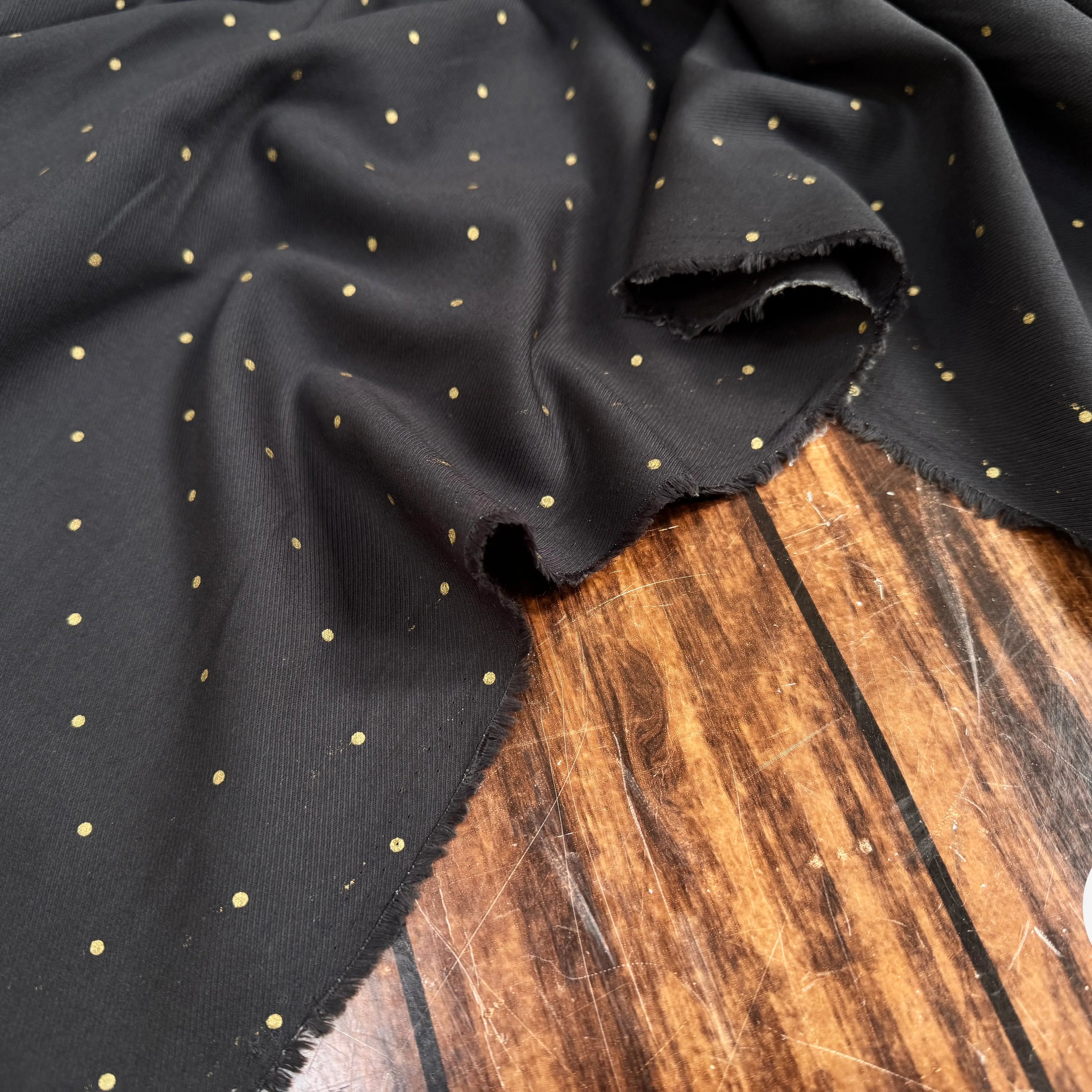 SERGÉ DE COTON NOIR POIS OR - My Little Coupon