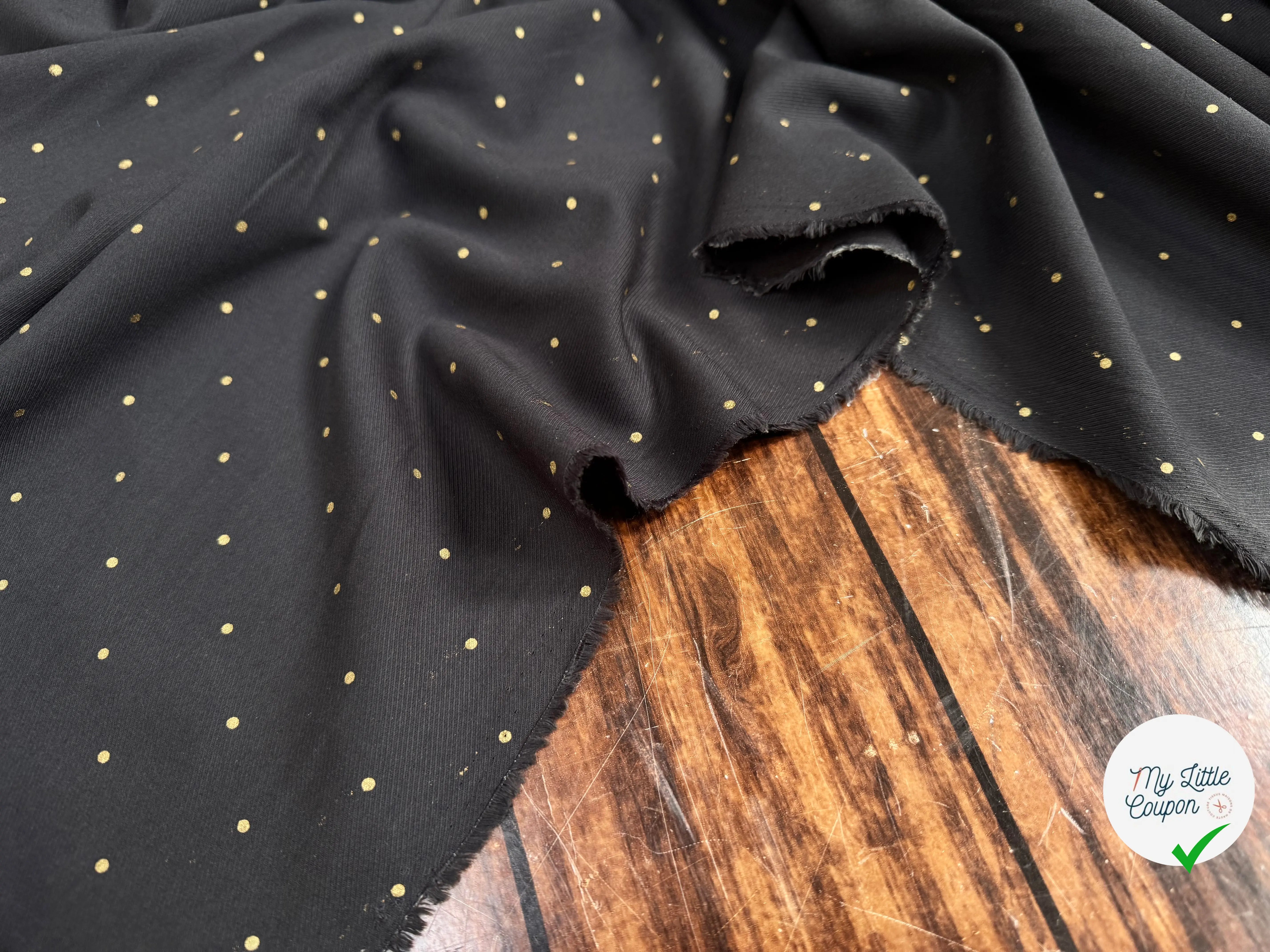 SERGÉ DE COTON NOIR POIS OR - My Little Coupon