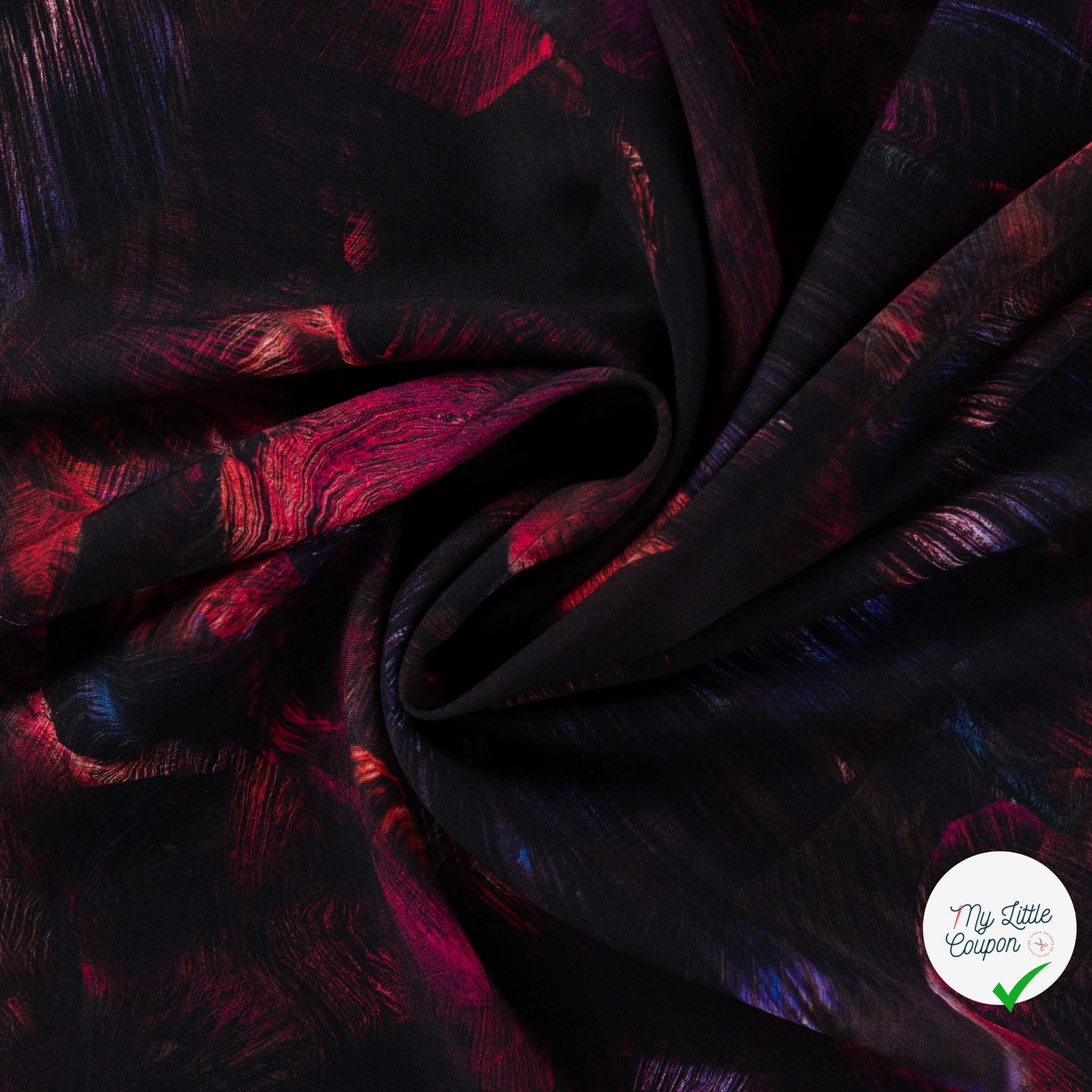 Sergé de viscose EcoVero rayures feuillage cyclamen - drapé