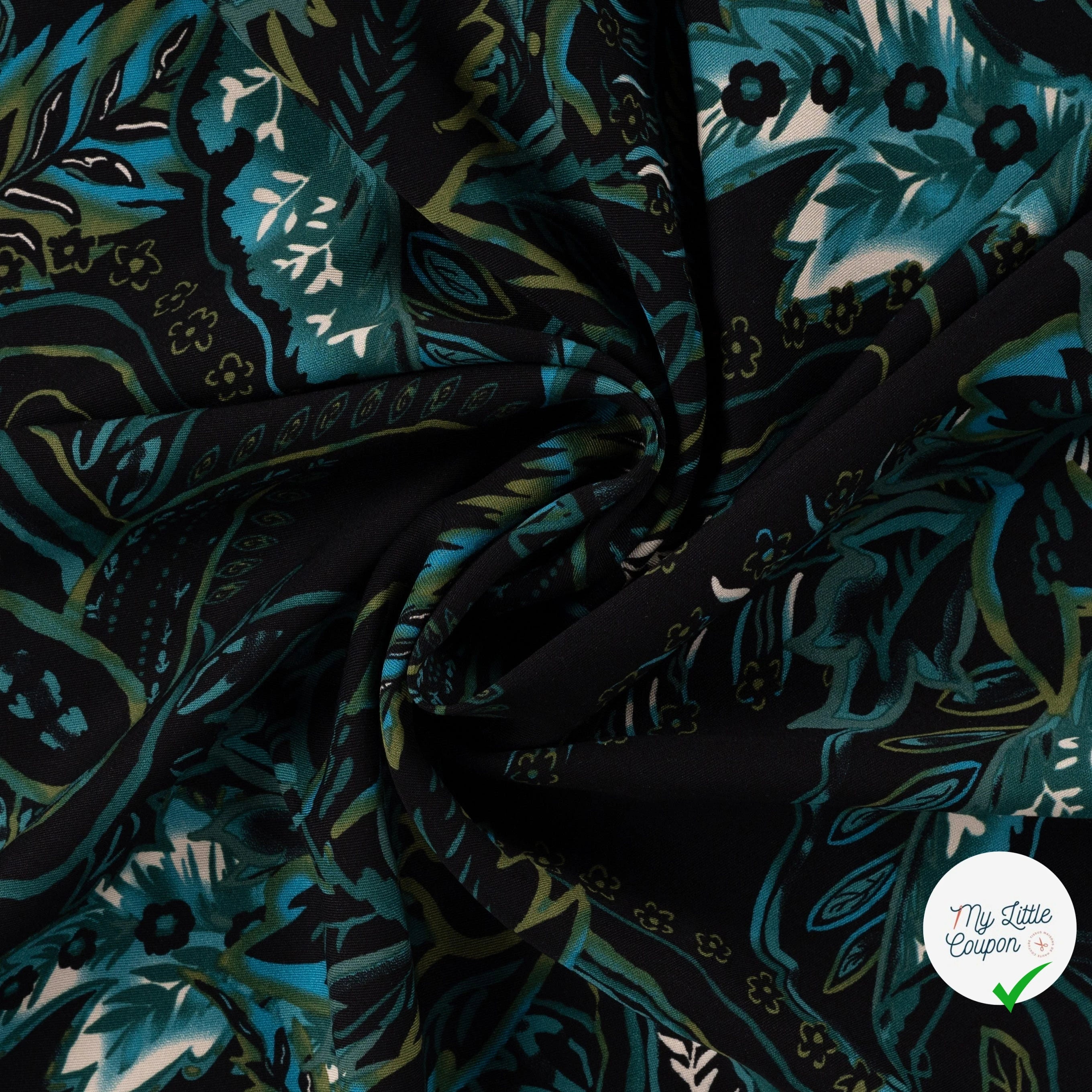 Sergé de viscose imprimé cachemire turquoise - drapé