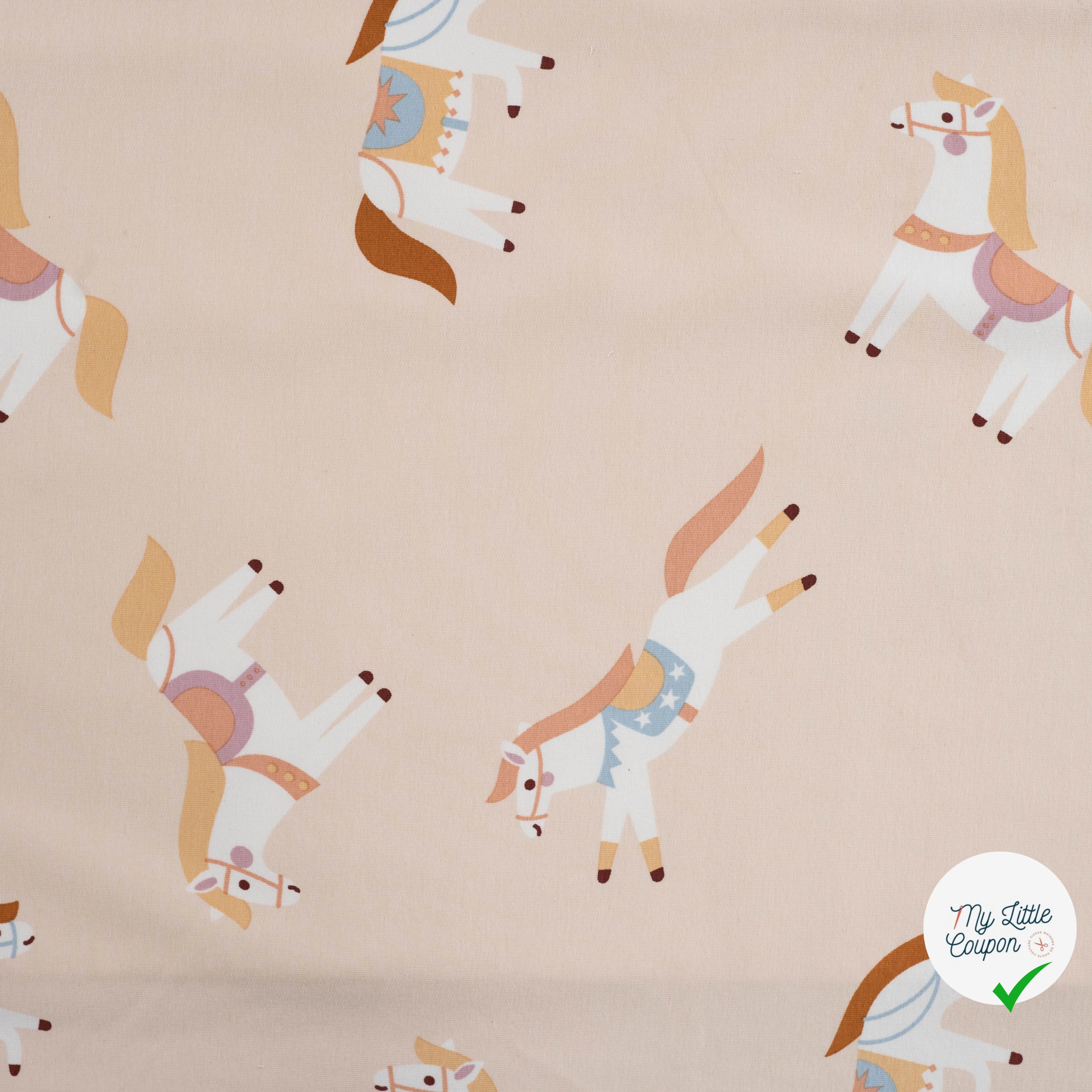 SWEAT FRENCH TERRY IMPRIMÉ CHEVAUX FOND SABLE PLAGE - My Little Coupon