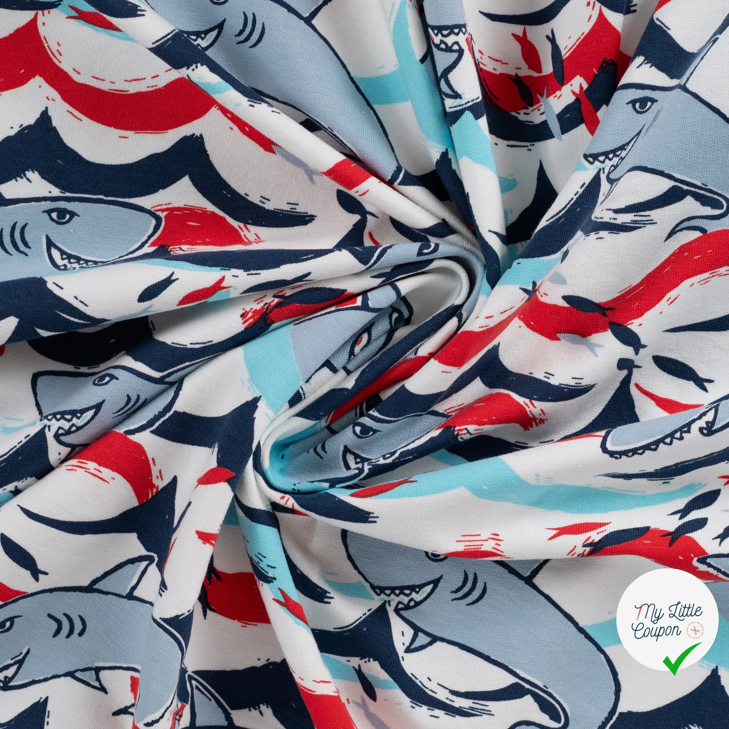 SWEAT FRENCH TERRY IMPRIMÉ REQUINS FOND ÉCRU - My Little Coupon