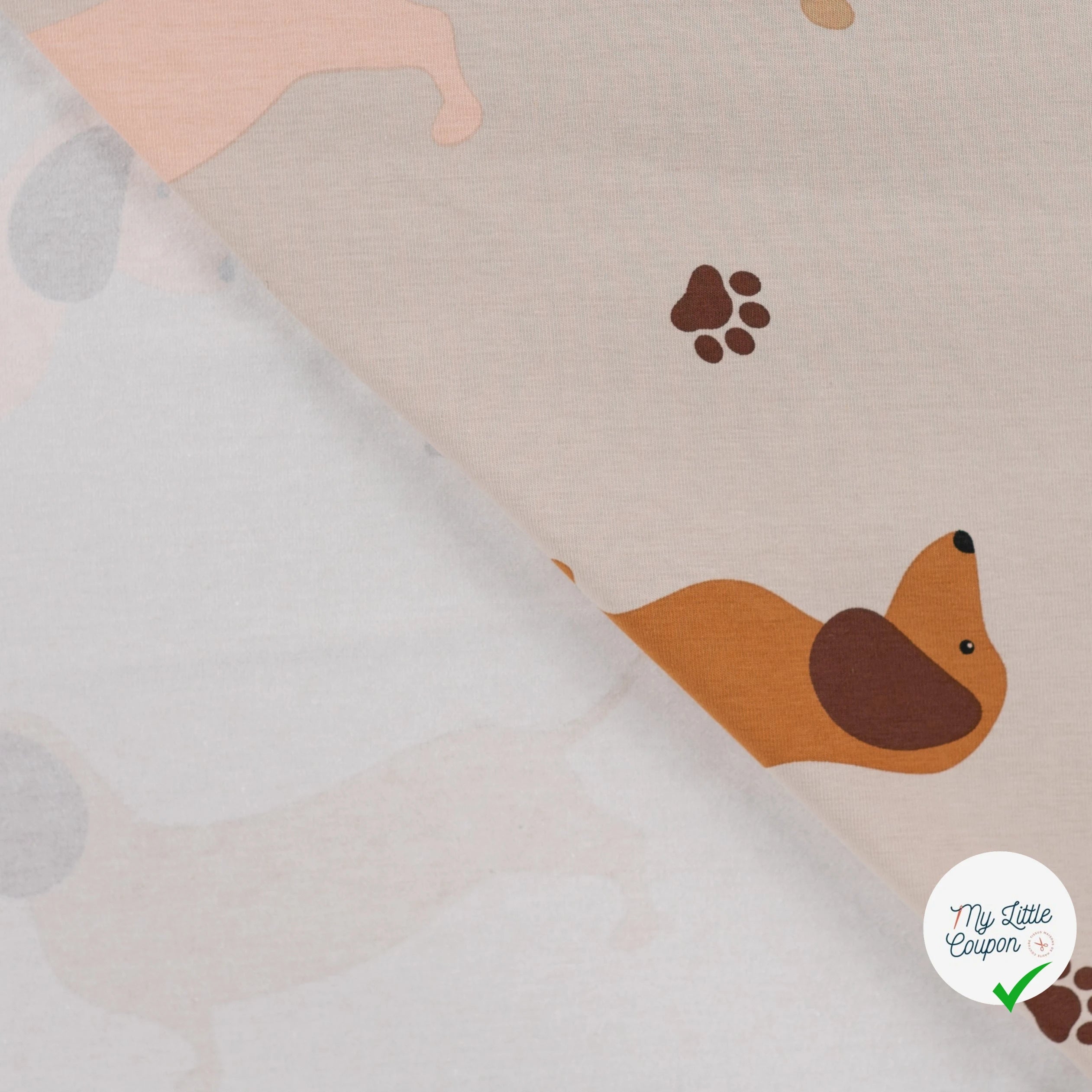 SWEAT FRENCH TERRY IMPRIMÉ TECKELS FOND SABLE - My Little Coupon