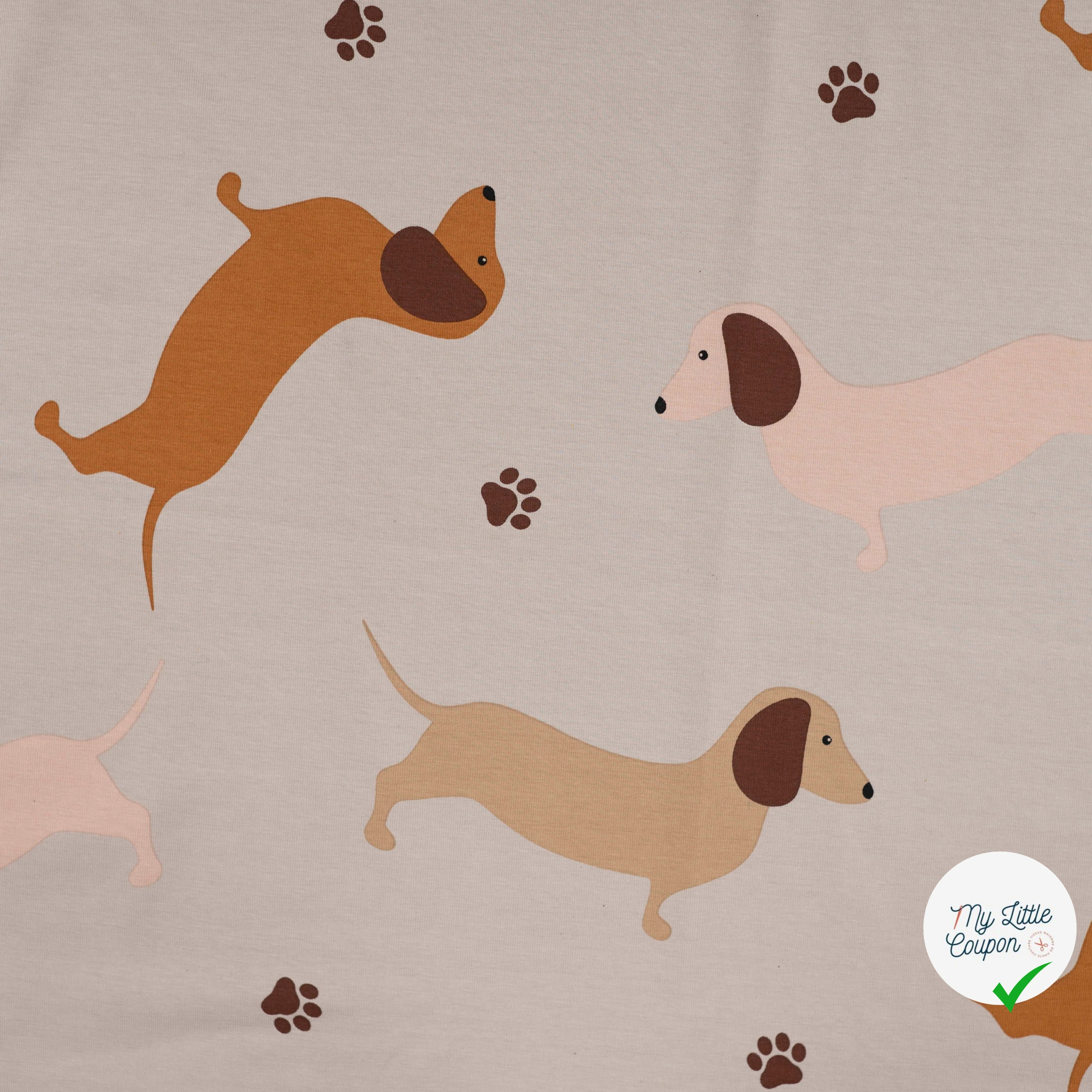 SWEAT FRENCH TERRY IMPRIMÉ TECKELS FOND SABLE - My Little Coupon